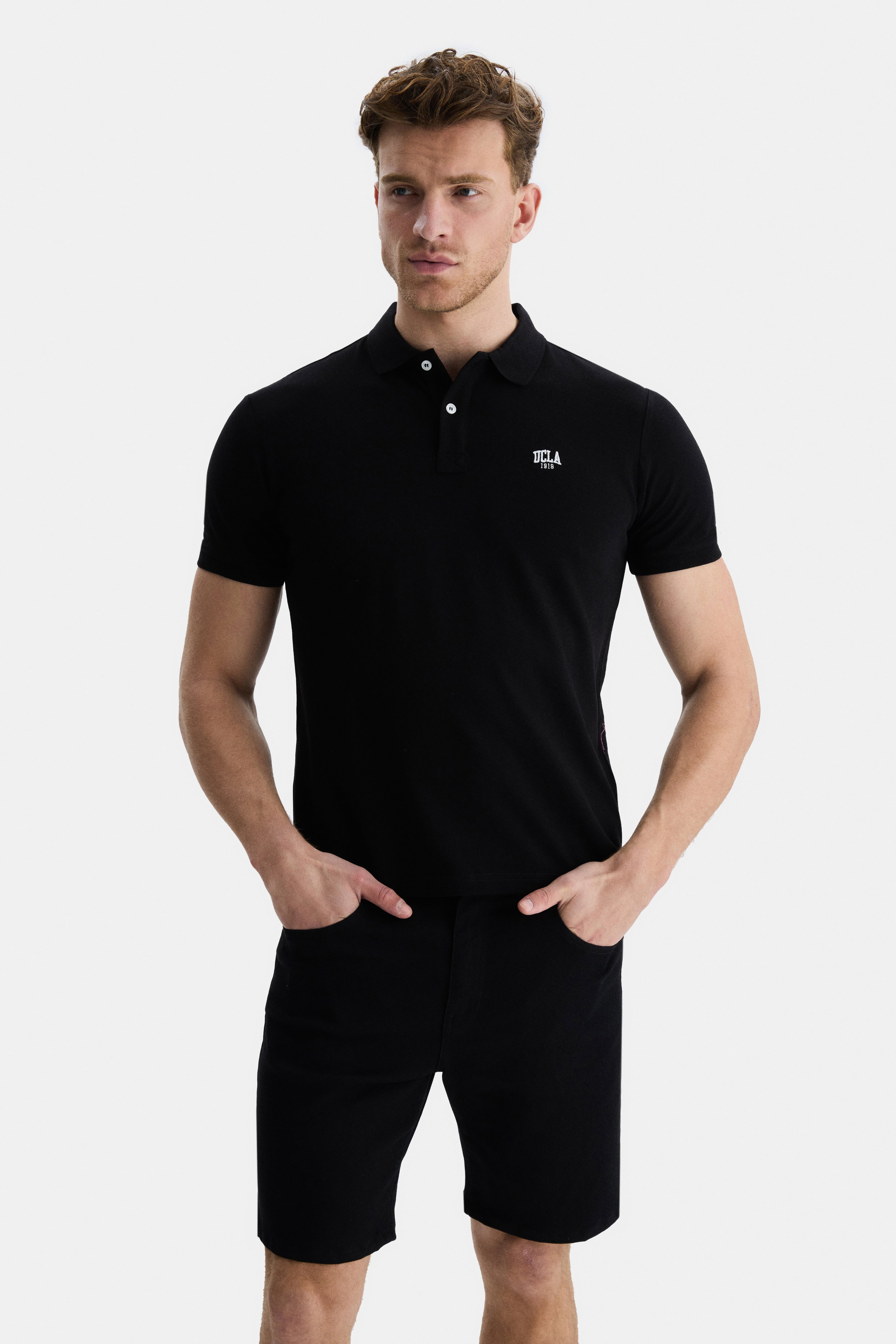 LAKES Siyah Polo Yaka Nakışlı Standard Fit Erkek Tshirt