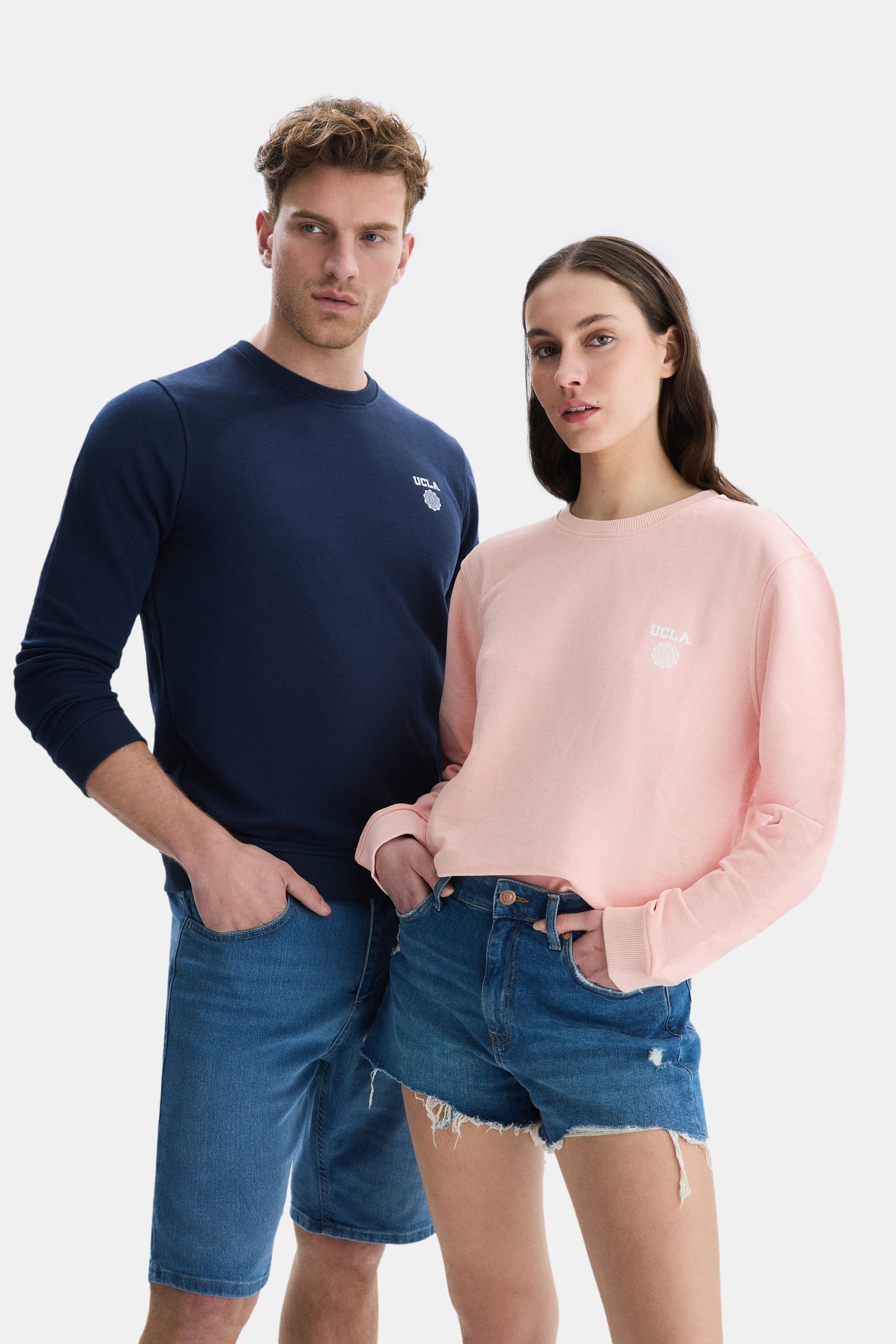 VALLEY Pembe Bisiklet Yaka Baskılı Standard Fit Erkek Sweatshirt