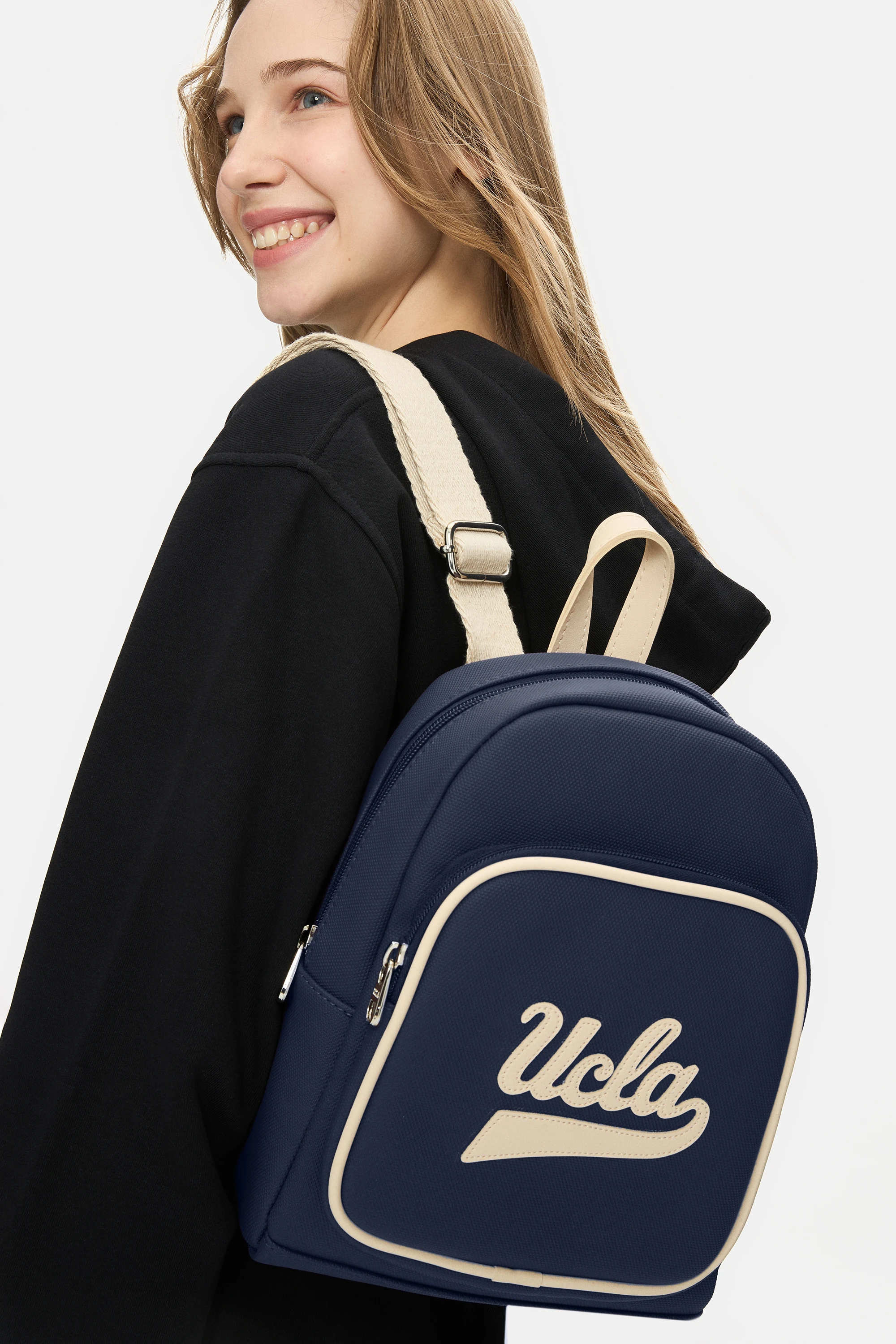 ZOE Lacivert Suni Deri Midi Sırt Çantası - Kadın Çanta