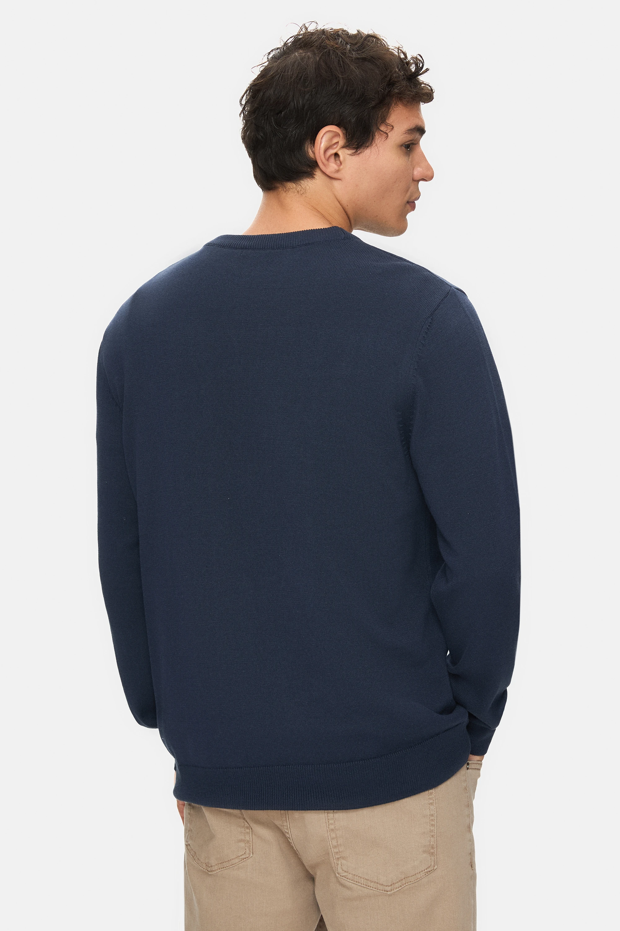 SENTO Lacivert Bisiklet Yaka Nakışlı Standard Fit Erkek Triko