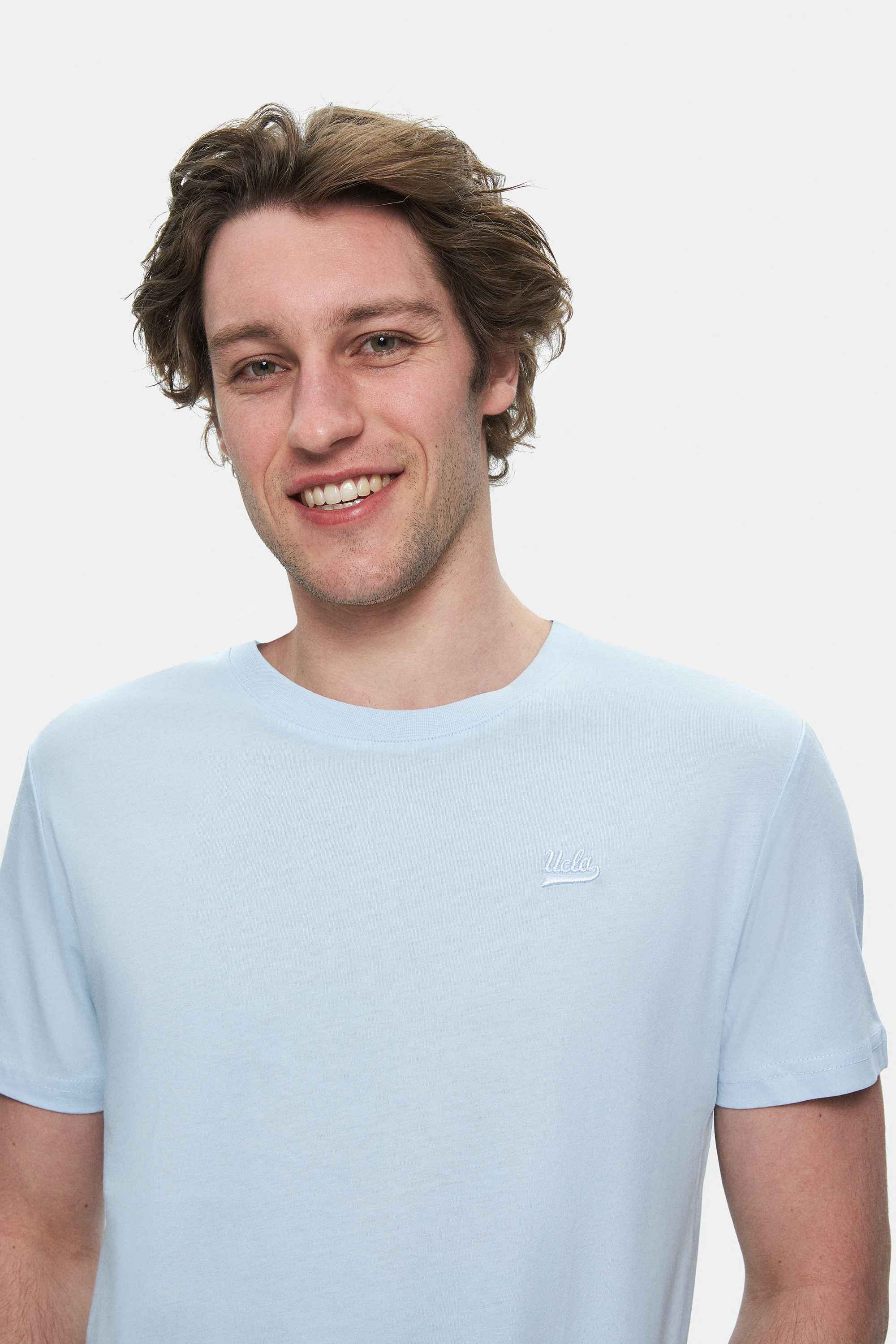 HARPER Gök Mavi Bisiklet Yaka Nakışlı Standard Fit Erkek Tshirt