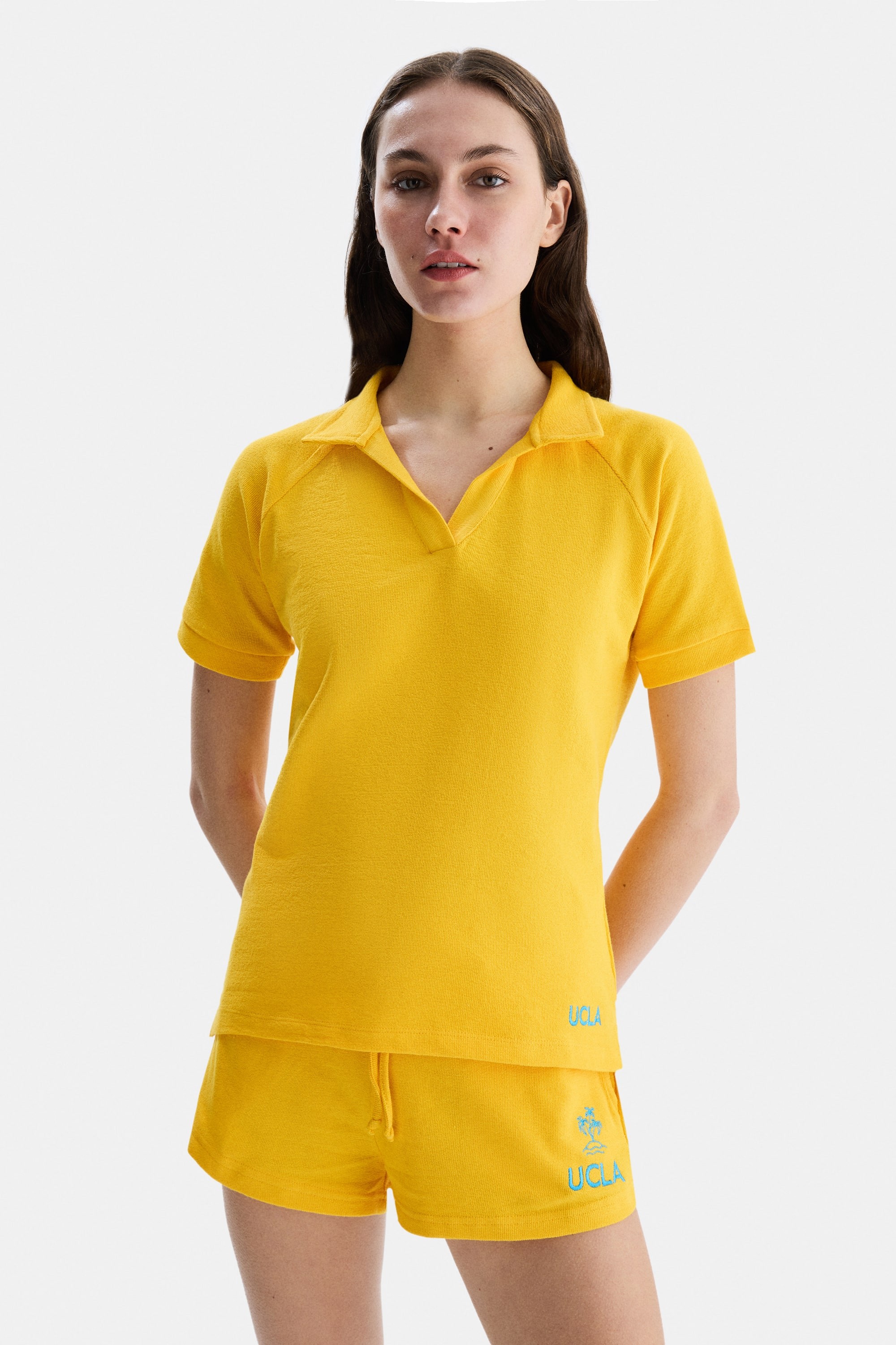 MELROSE Sarı Polo Yaka Nakışlı Standard Fit Kadın Tshirt