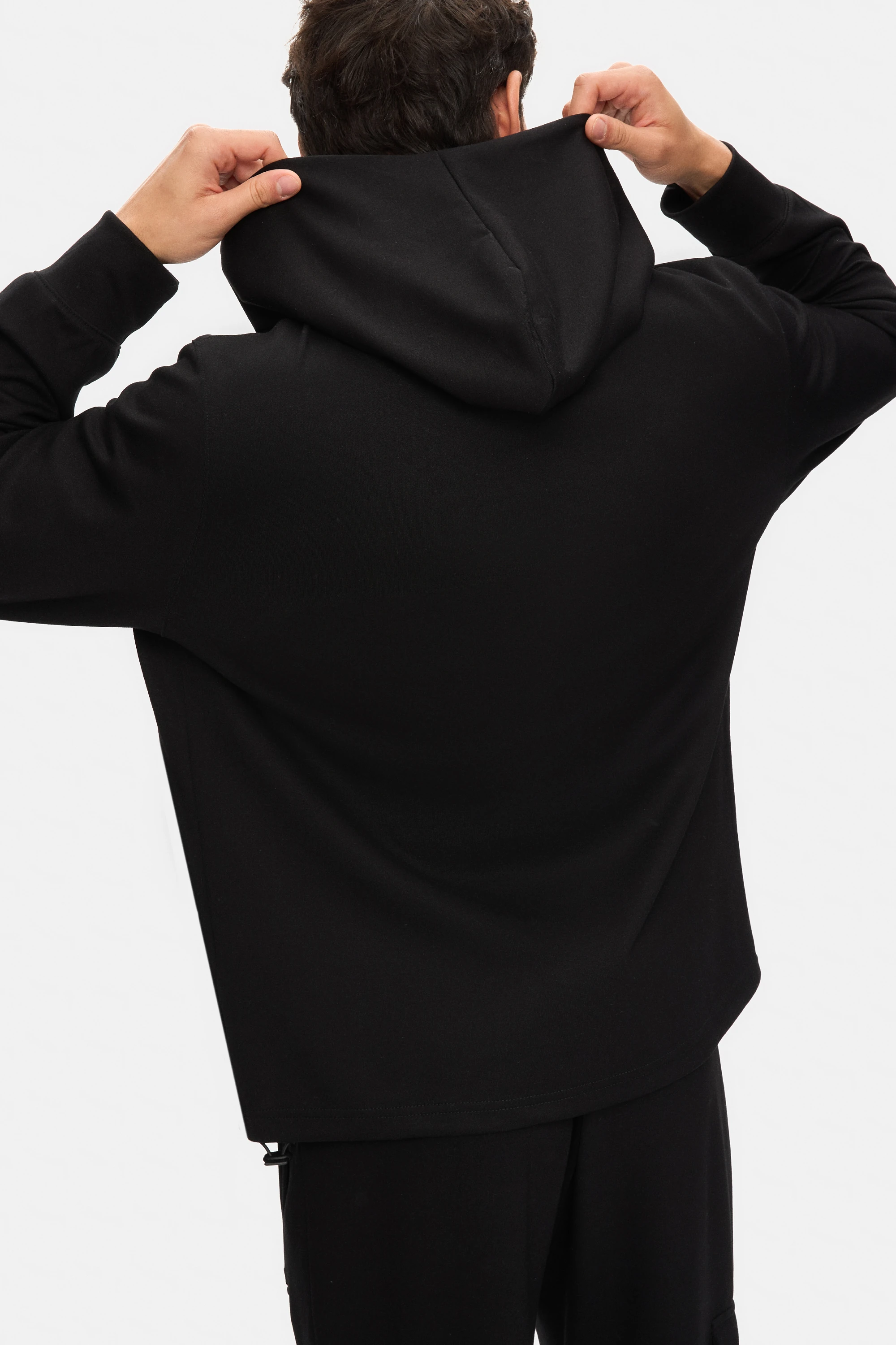 WINFREY Siyah Kapüşonlu Gofre Baskı Standard Fit Erkek Sweatshirt