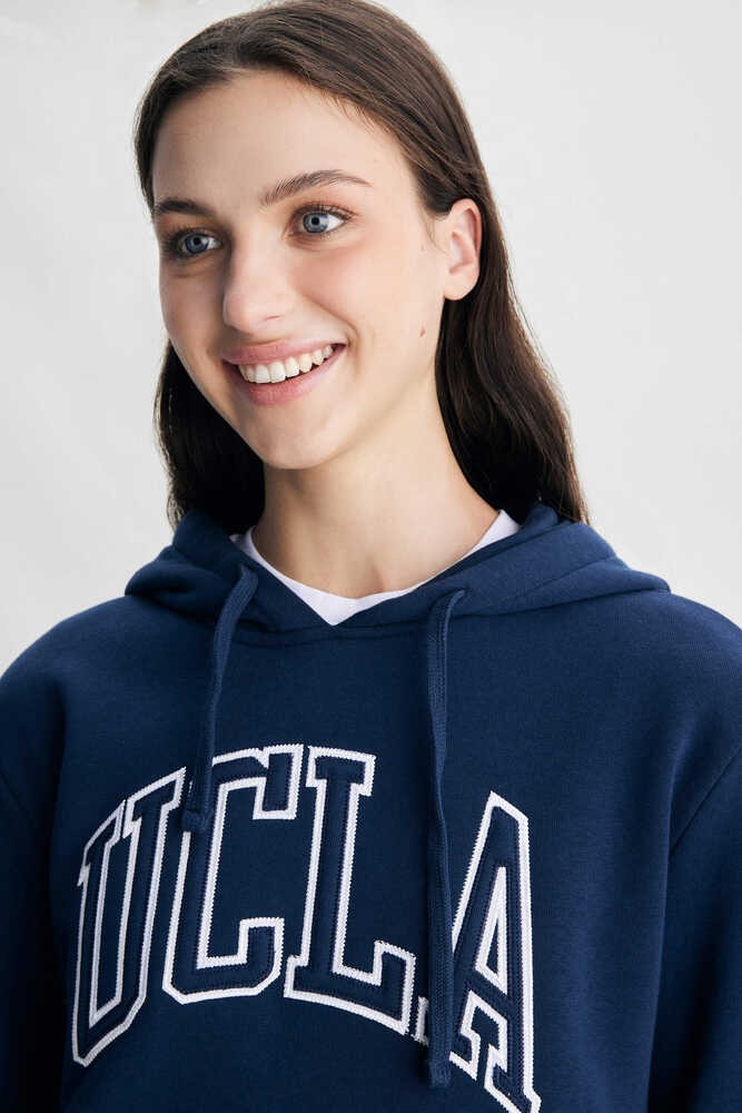 RILEY Lacivert Kapüşonlu Şardonlu Nakışlı Standard Fit Kadın Sweatshirt