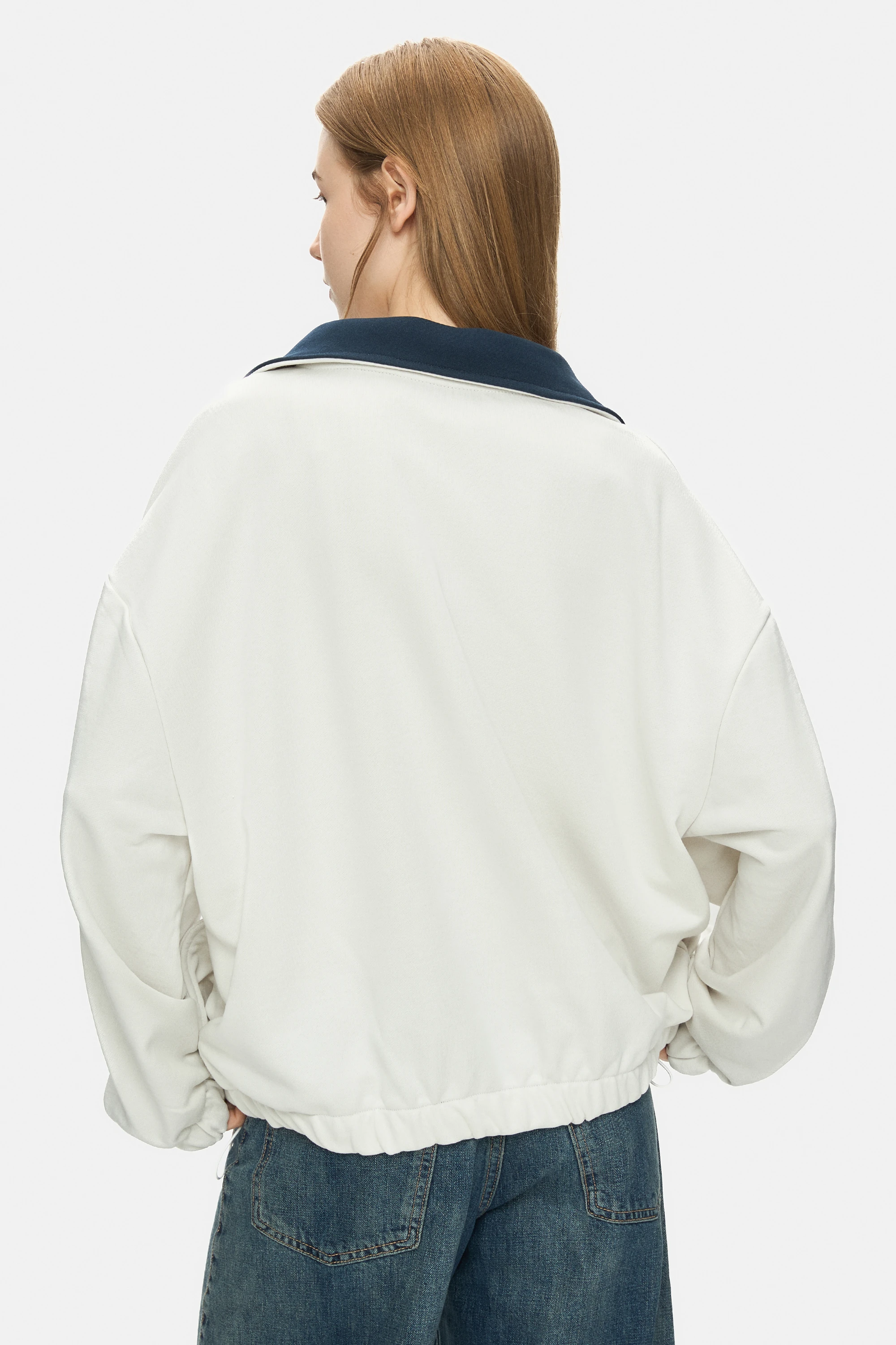 YOKO Kemik Rengi Fermuarlı Baskılı Oversize Fit Kadın Sweatshirt