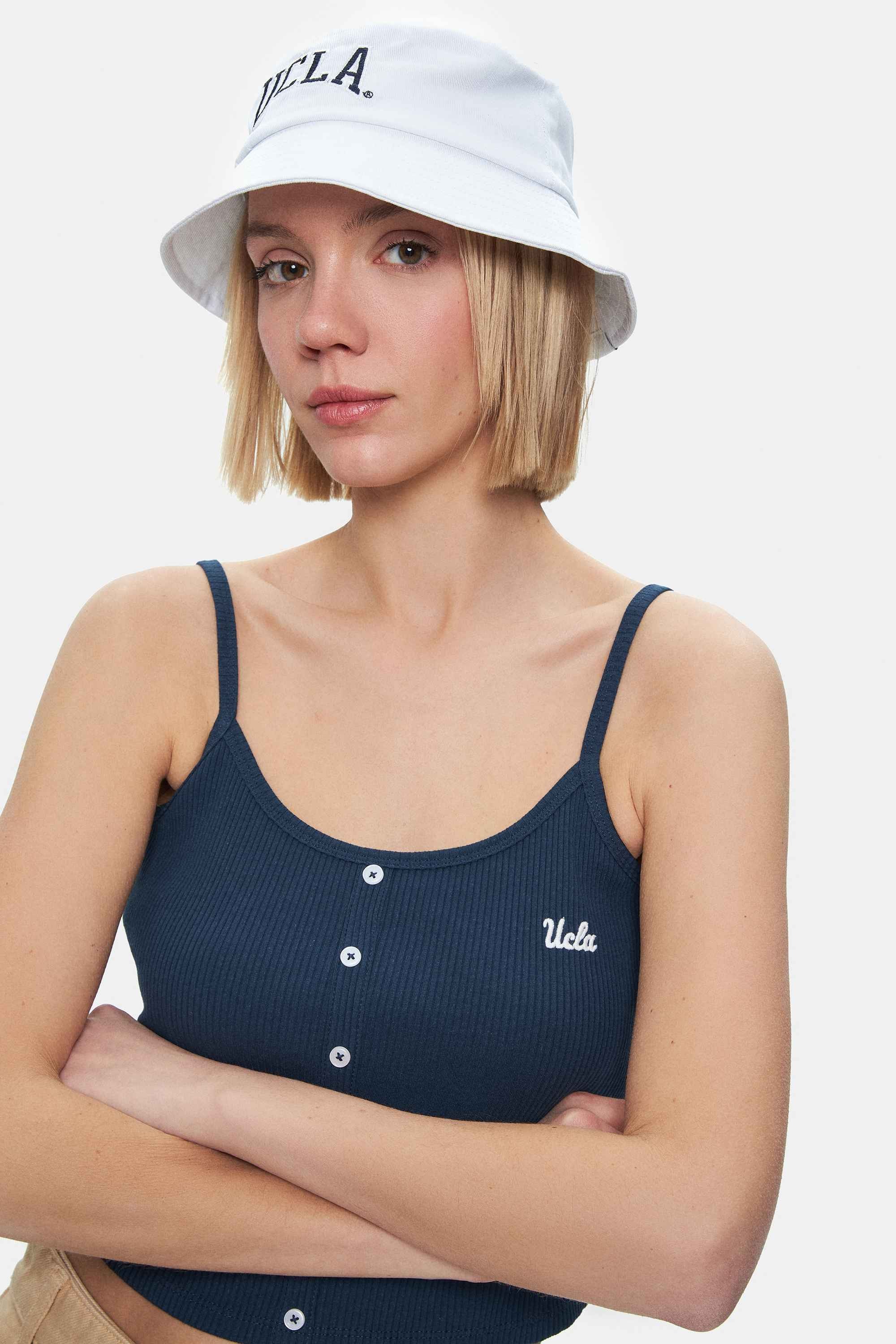 RHODES Lacivert Askılı Nakışlı Kadın Crop