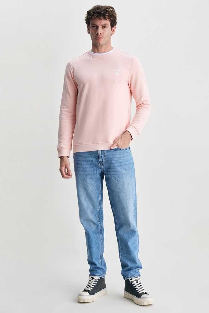 VALLEY Pembe Bisiklet Yaka Baskılı Standard Fit Erkek Sweatshirt