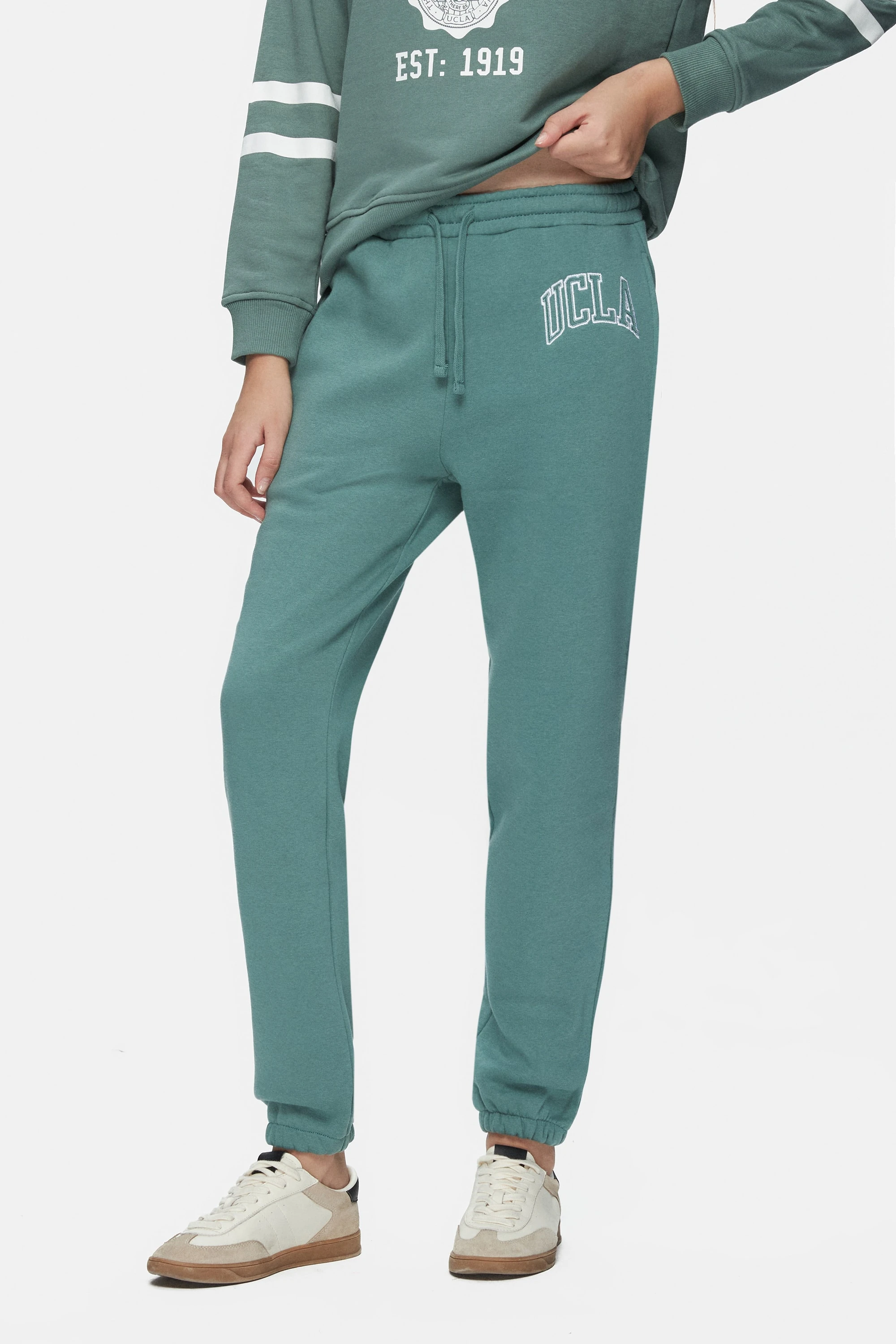 JULES Yeşil Rahat Paça Nakışlı Şardonlu Standard Fit Kadın Eşofman Altı