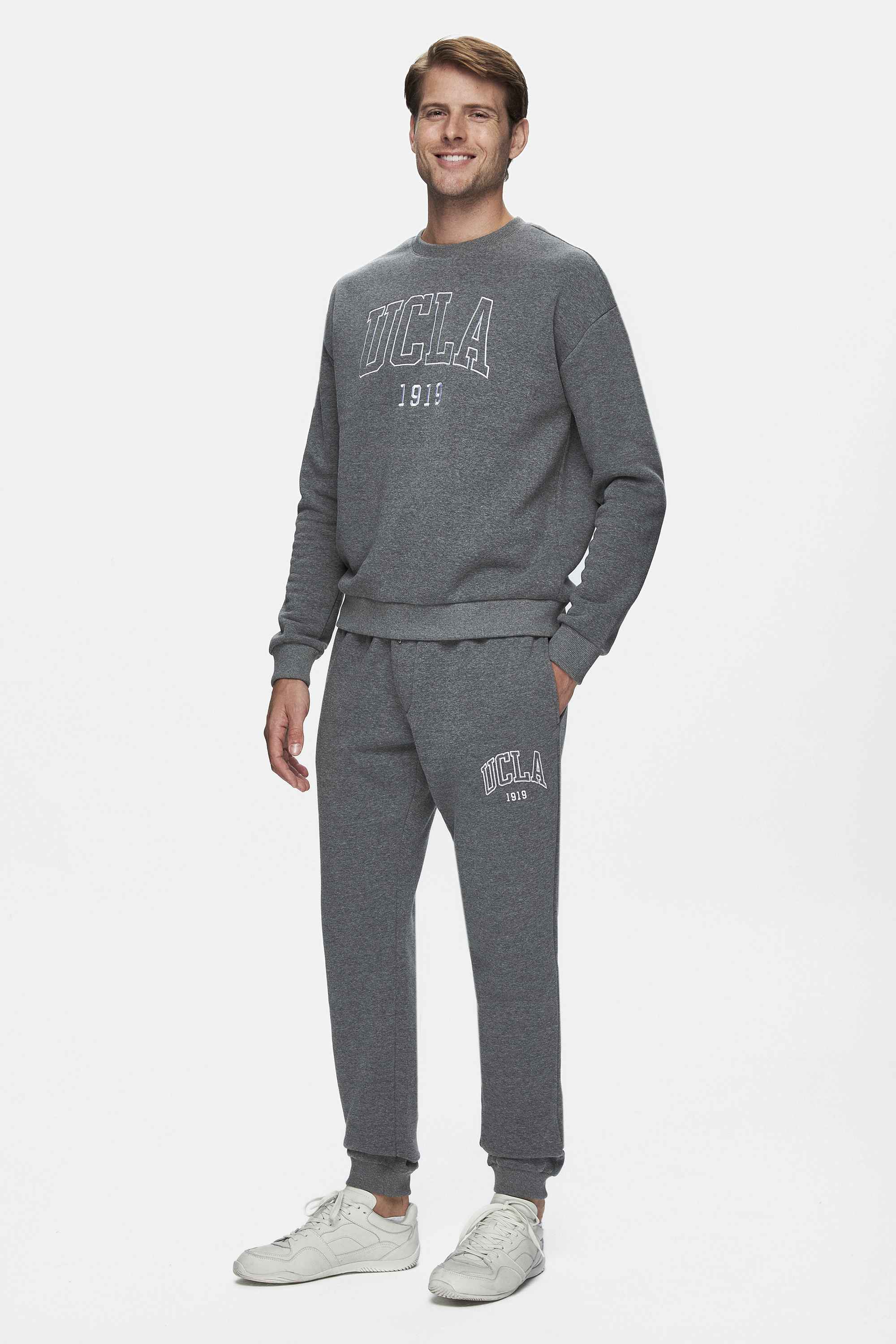 OTTO Koyu Gri Rahat Paça Nakışlı Şardonlu Standard Fit Erkek Eşofman Altı