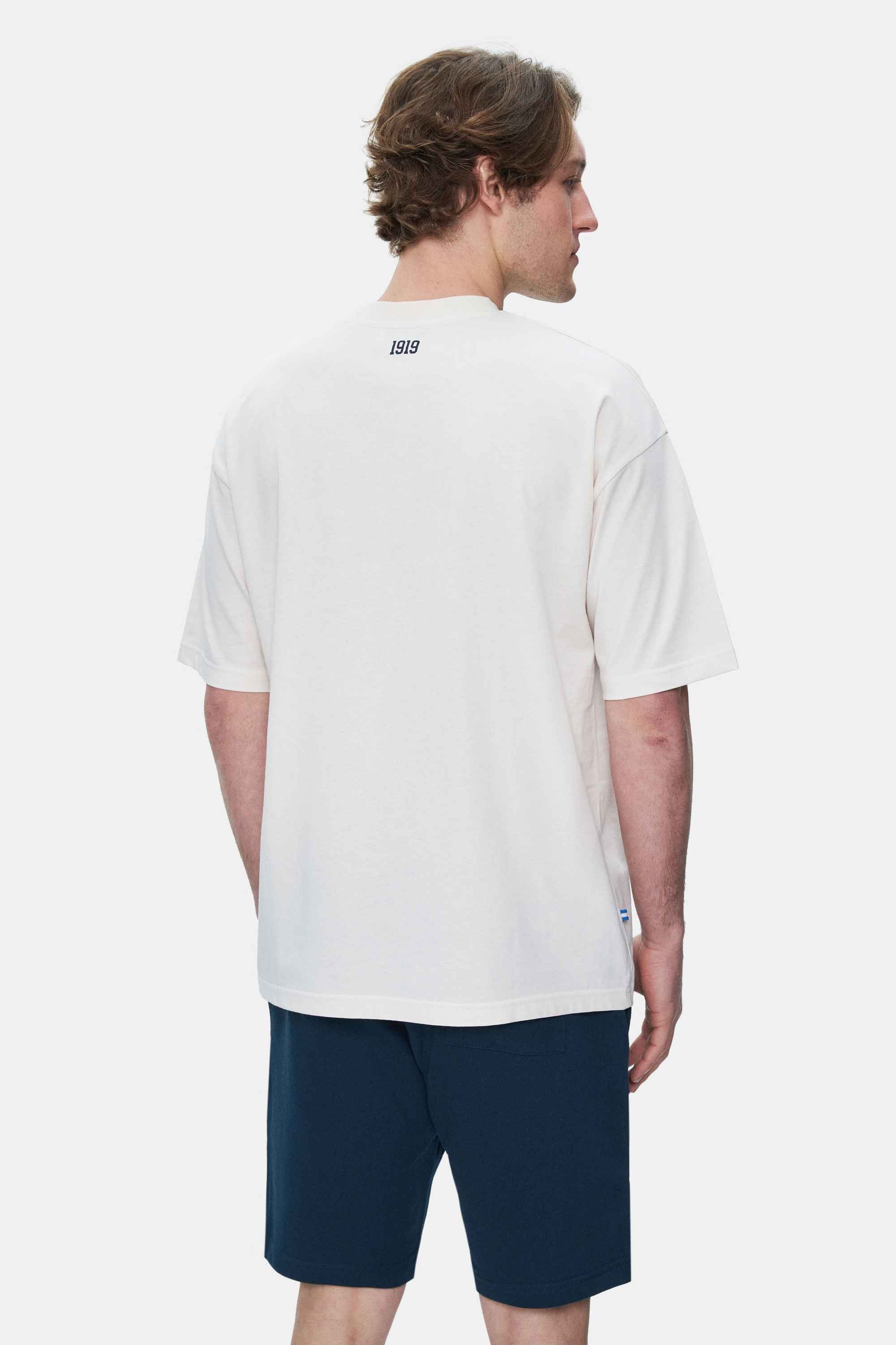 WEBSTER Kemik Rengi Bisiklet Yaka Baskılı Oversize Erkek Tshirt
