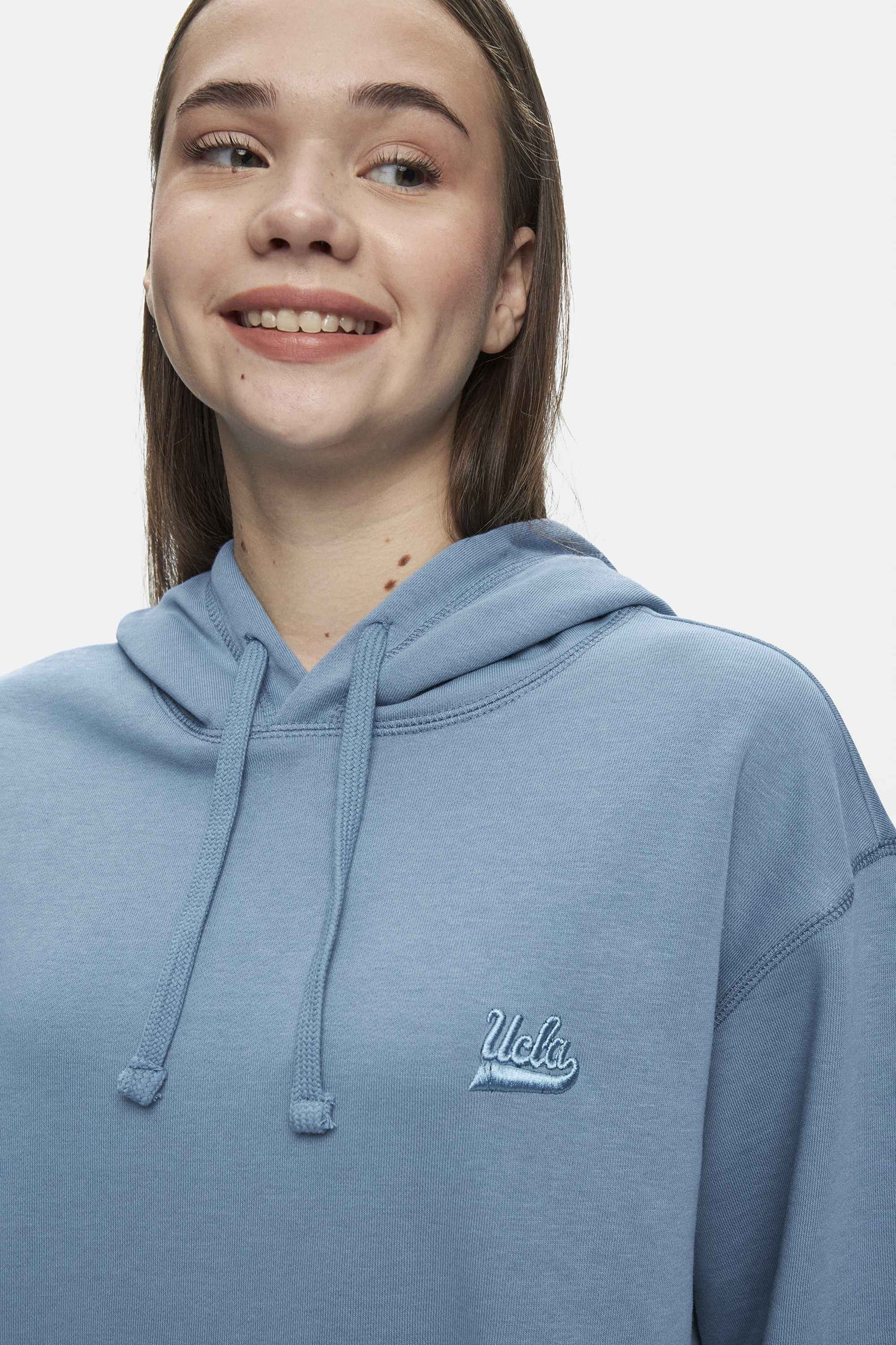 WEBER Mavi Bisiklet Yaka Nakışlı Oversize Kadın Sweatshirt