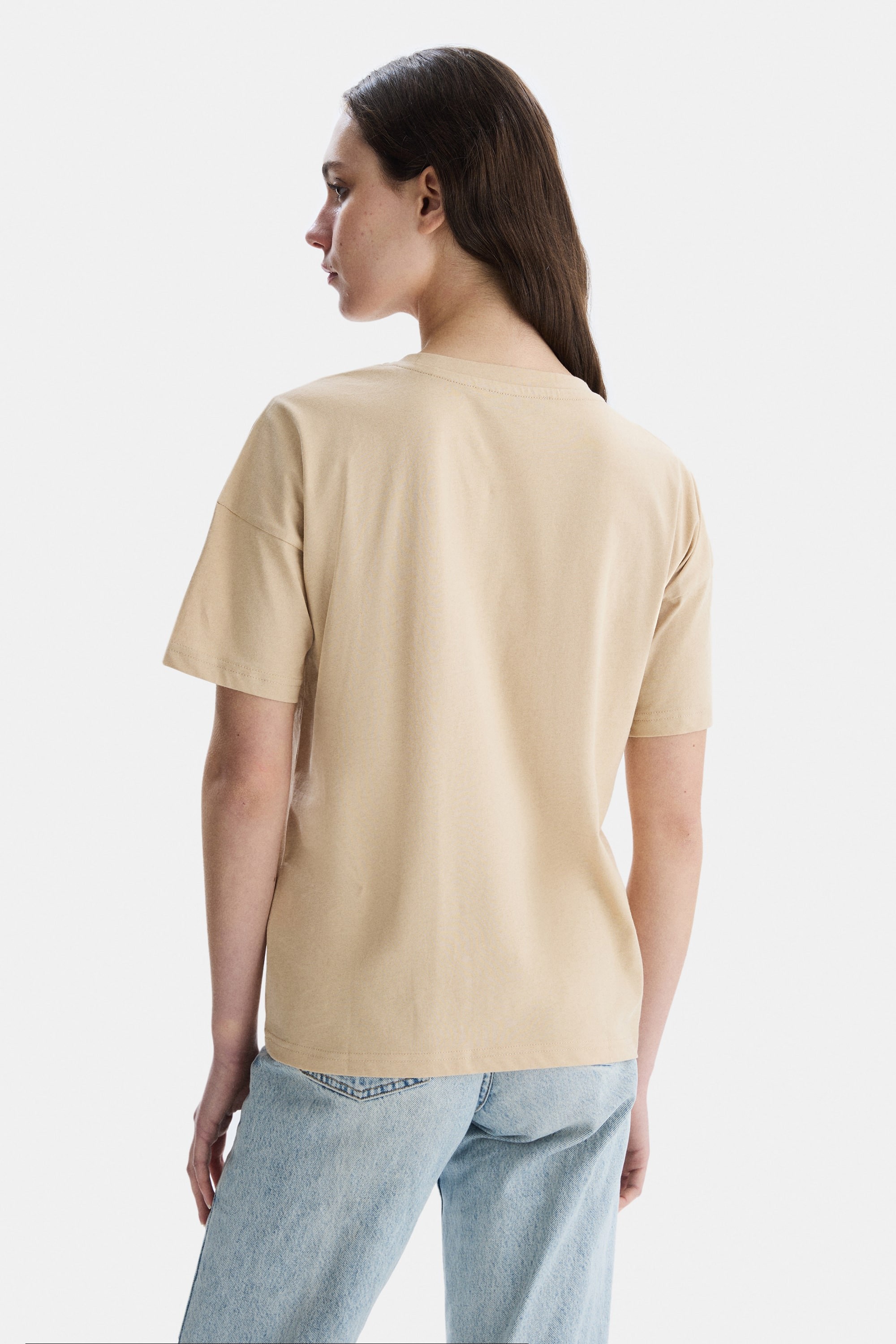 AVALON Kahve Bisiklet Yaka Baskılı Oversize Kadın Tshirt