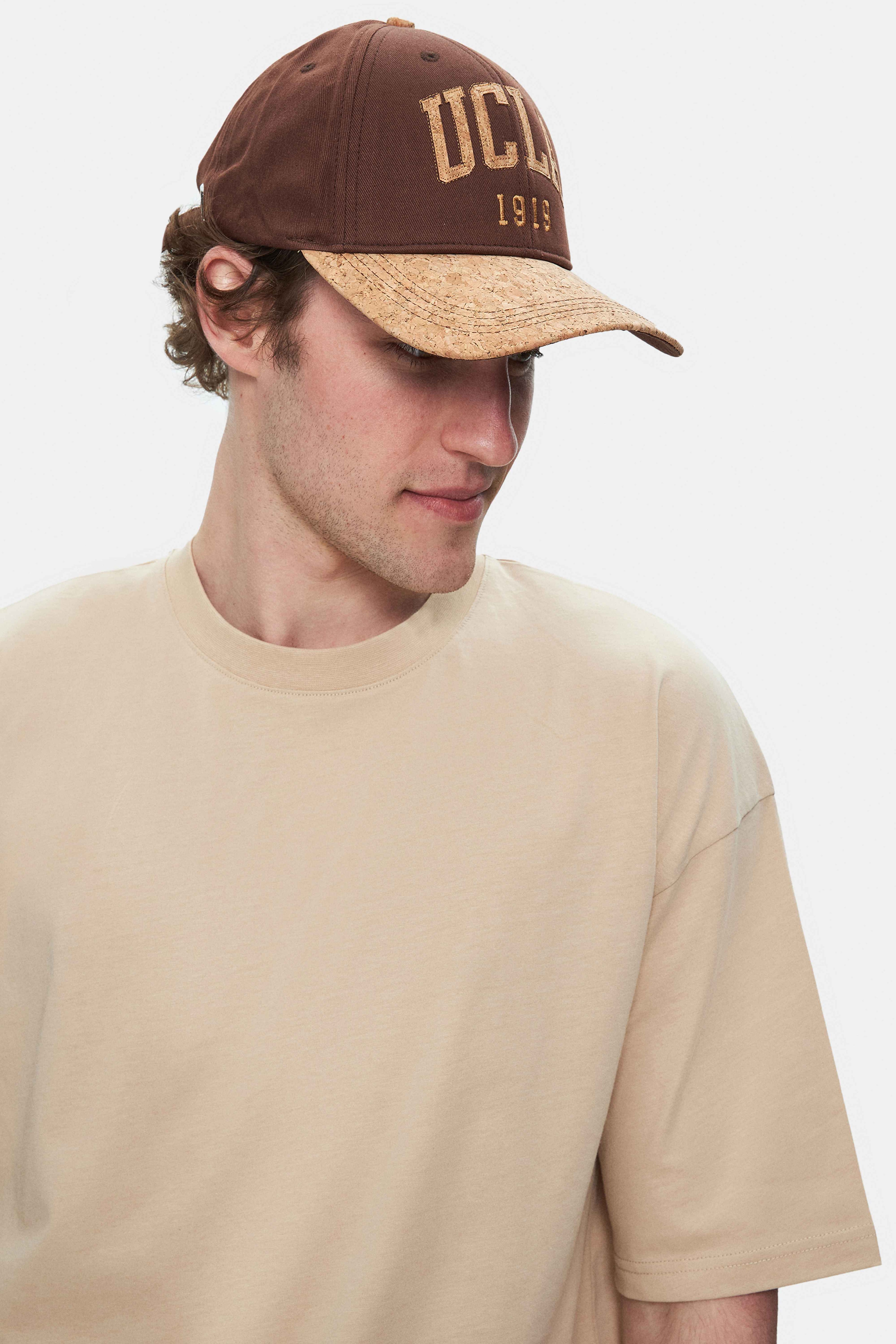 ROSCOE Sütlü Kahve Bisiklet Yaka Baskılı Oversize Erkek Tshirt