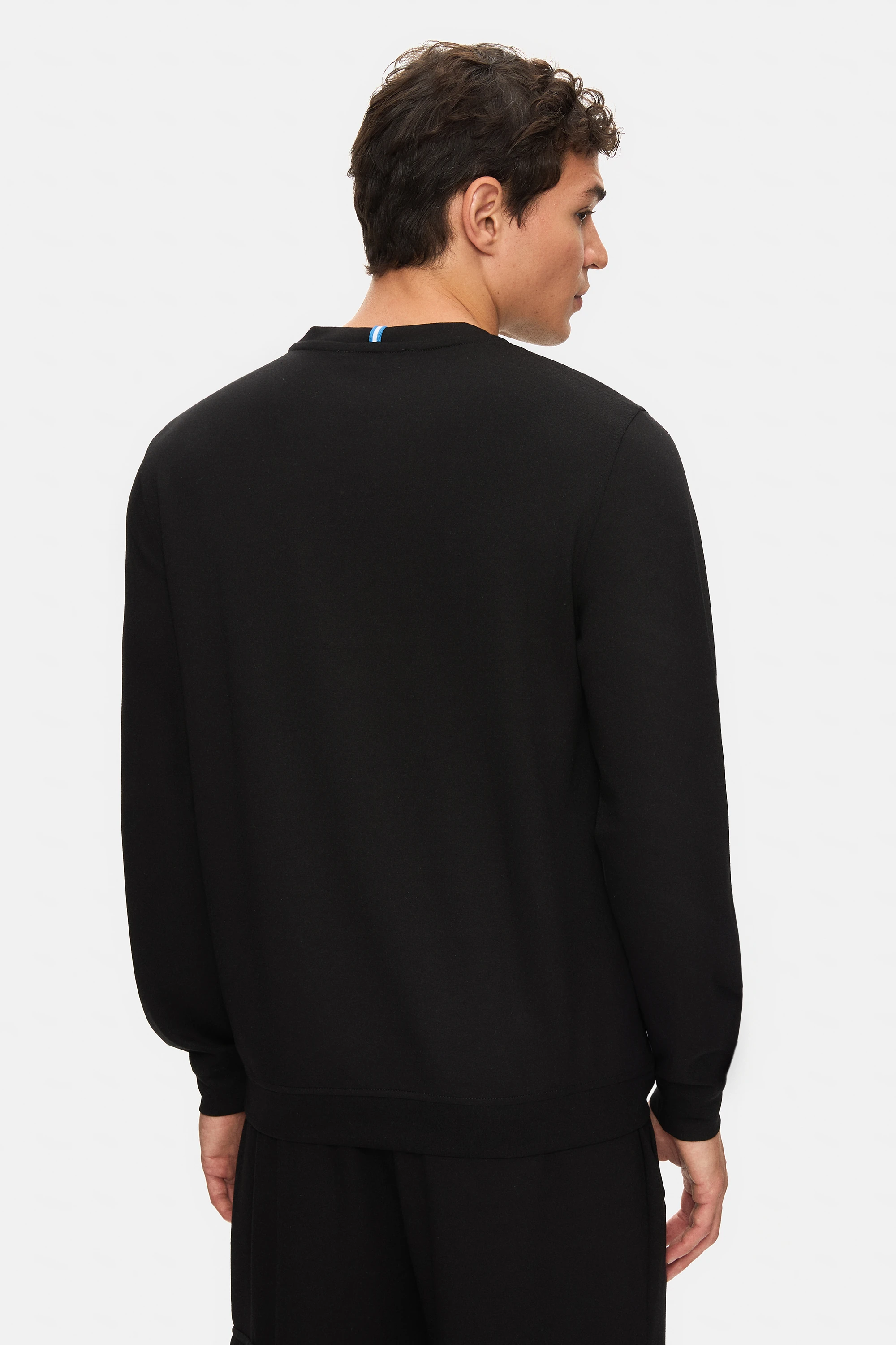 MACHADO Siyah Bisiklet Yaka Gofre Baskılı Modal Kumaş Standard Fit Erkek Sweatshirt