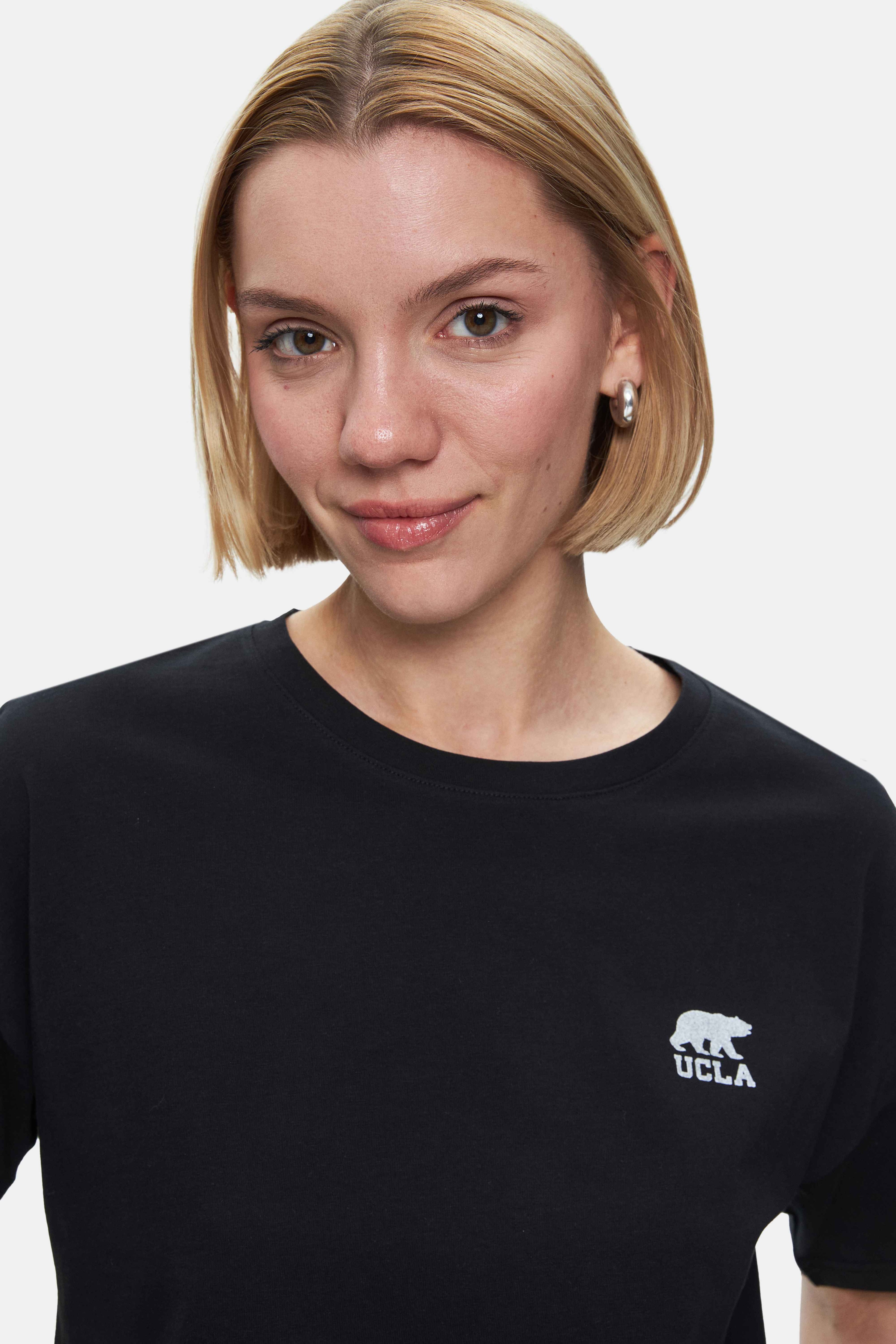 KENZIE Siyah Bisiklet Yaka Baskılı Loose Fit Kadın Tshirt