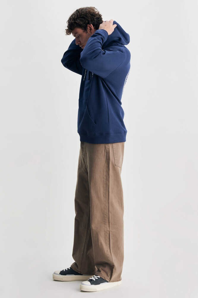 ROSS Lacivert Kapüşonlu Nakışlı Oversize Erkek Sweatshirt