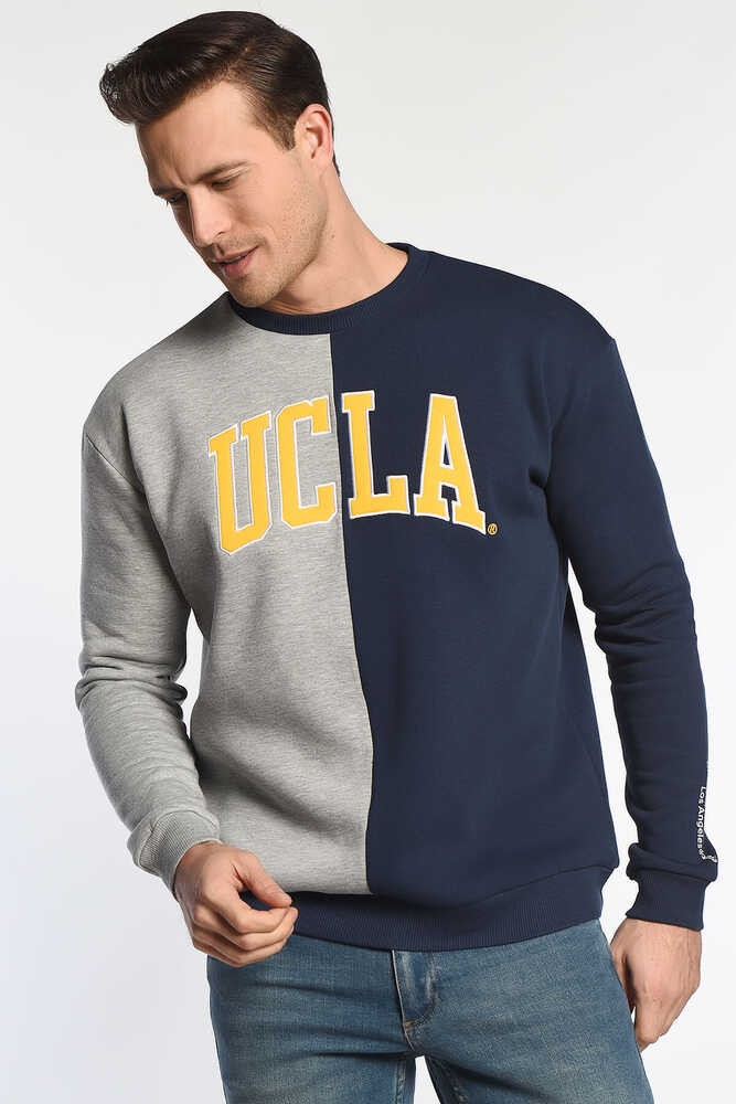 REDDLEY Lacivert Bisiklet Yaka Aplikeli Şardonlu Standard Fit Erkek Sweatshirt