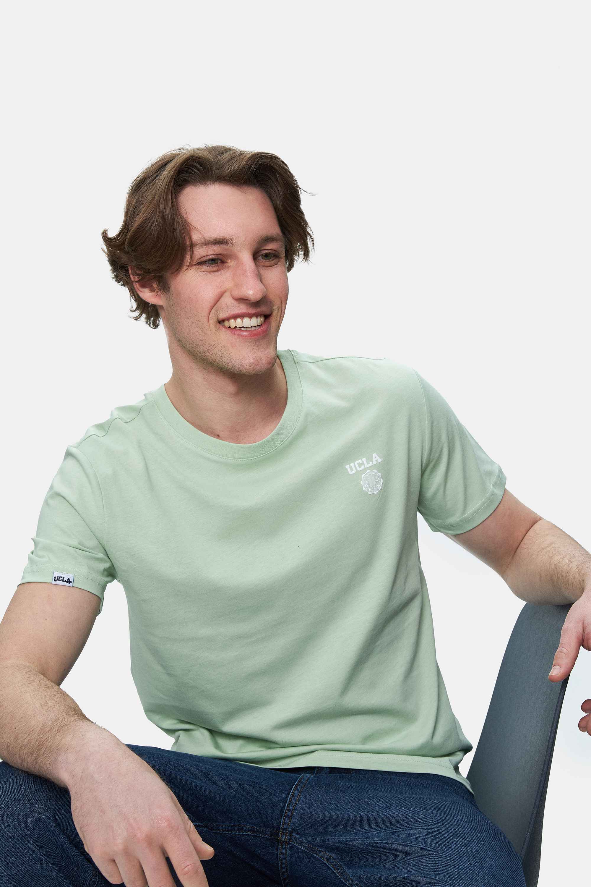 BASS Duman Yeşili Bisiklet Yaka Baskılı Standard Fit Erkek Tshirt