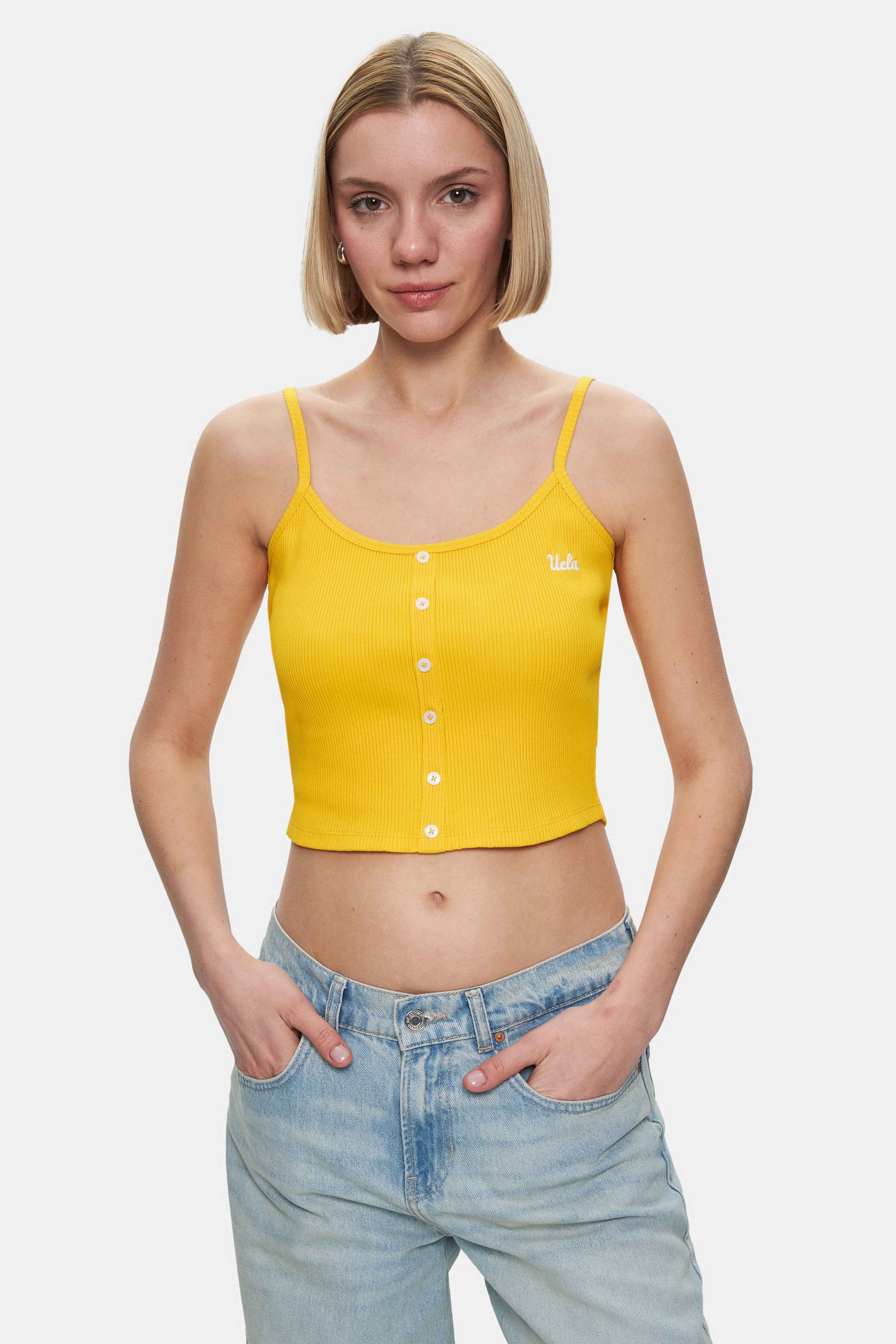 RHODES Sarı Askılı Nakışlı Standard Fit Kadın Crop