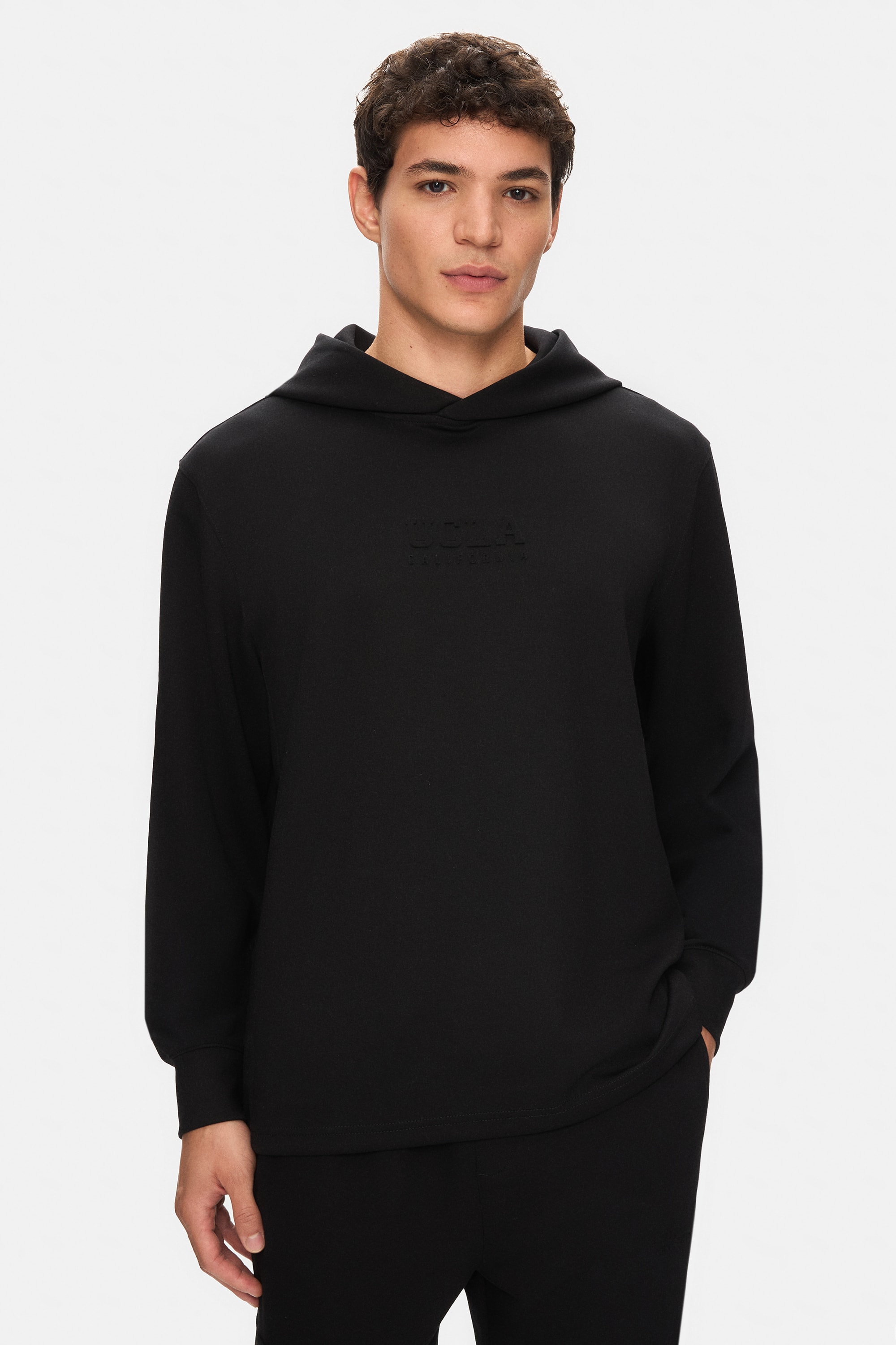 WINFREY Siyah Kapüşonlu Gofre Baskı Standard Fit Erkek Sweatshirt