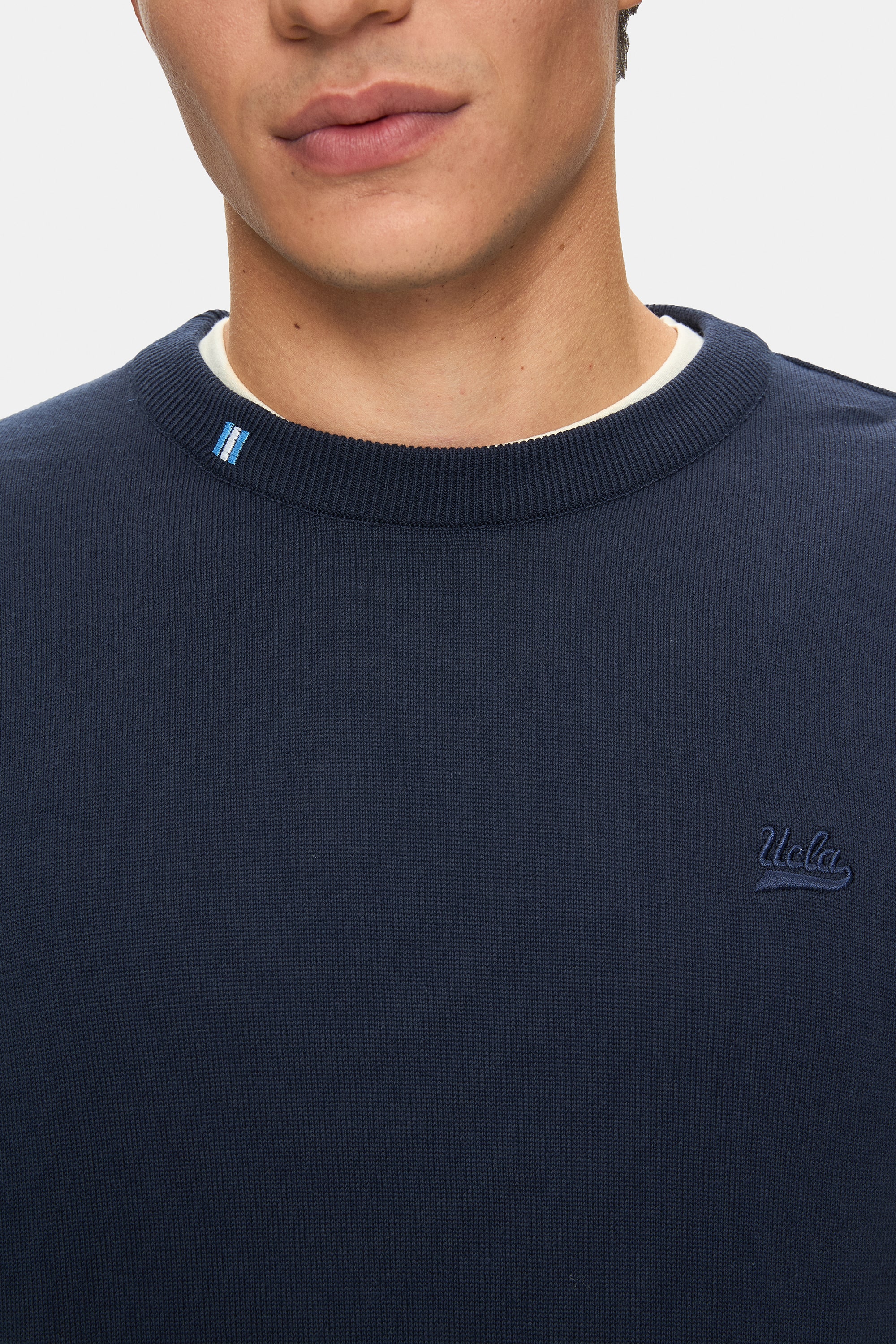 SENTO Lacivert Bisiklet Yaka Nakışlı Standard Fit Erkek Triko