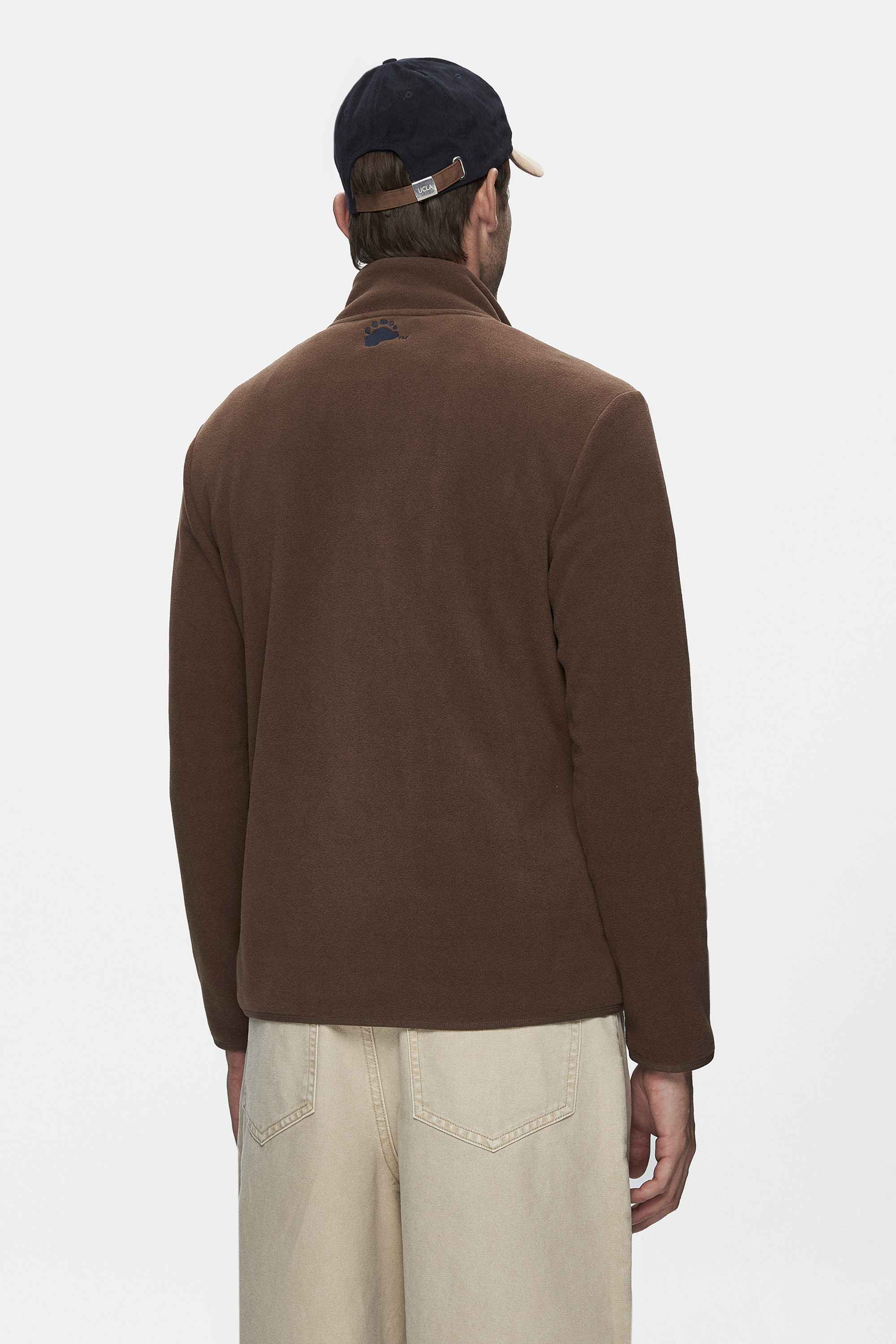 GREMIO Kahve Polar Dik Yaka Nakışlı Standard Fit Erkek Sweatshirt