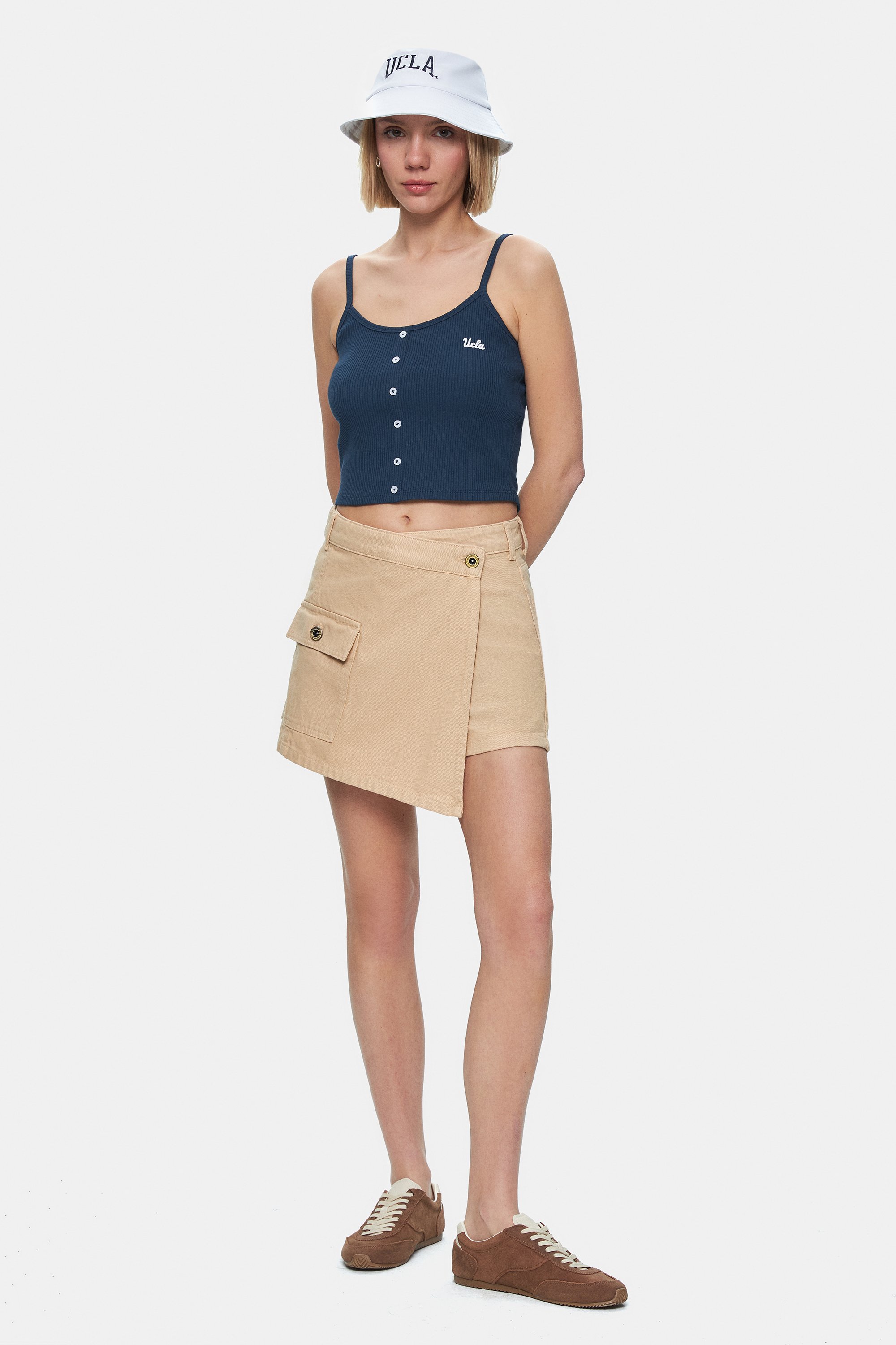 LINDA Camel Yıkamalı Denim Şort Etek Standard Fit Kadın Şort