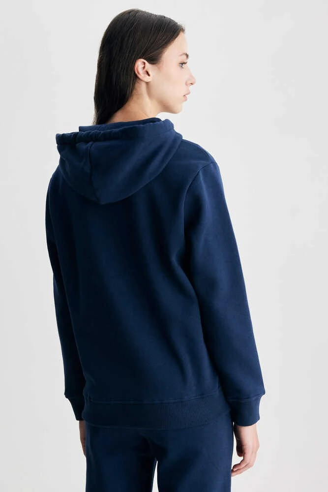 RILEY Lacivert Kapüşonlu Şardonlu Nakışlı Standard Fit Kadın Sweatshirt