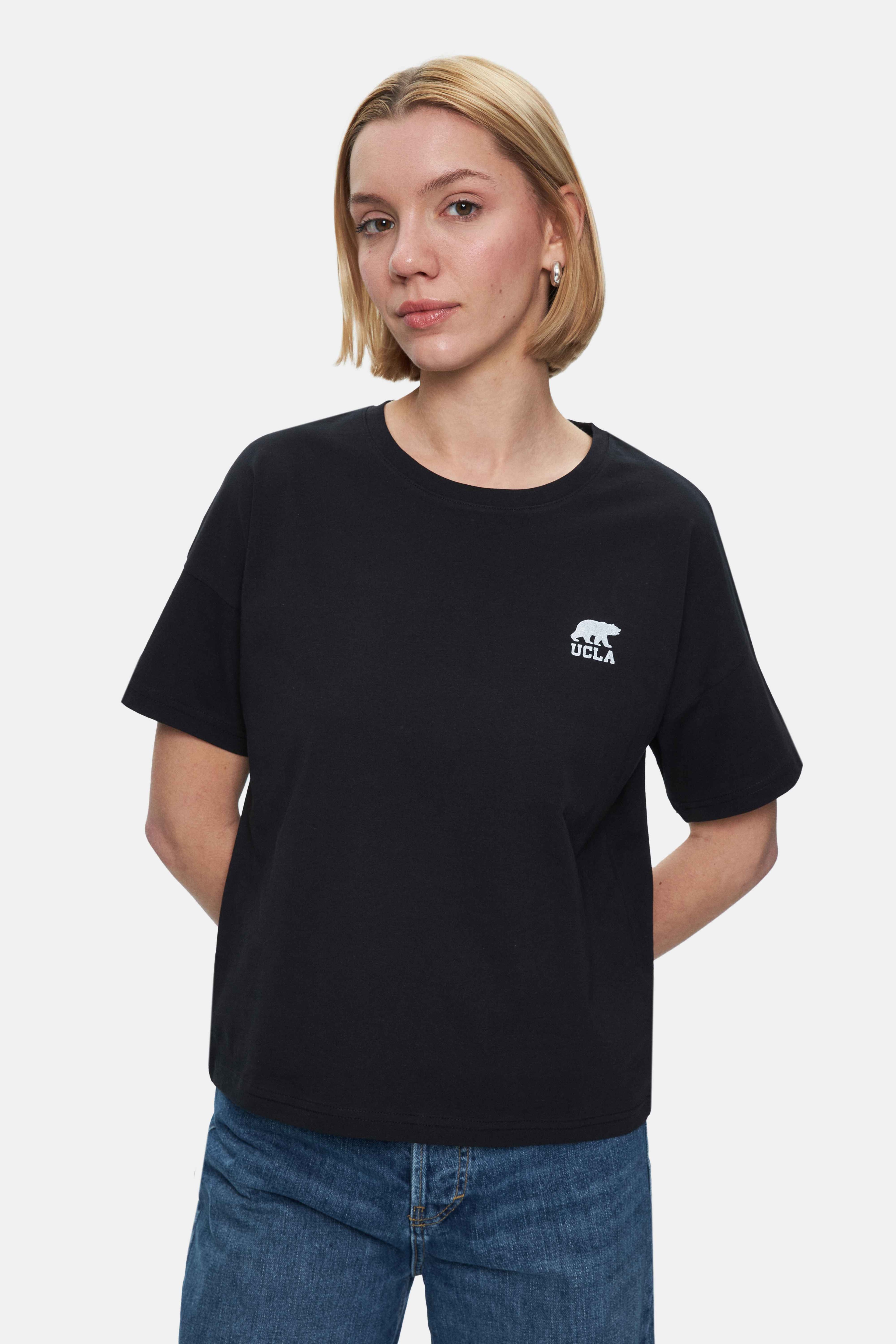 KENZIE Siyah Bisiklet Yaka Baskılı Loose Fit Kadın Tshirt