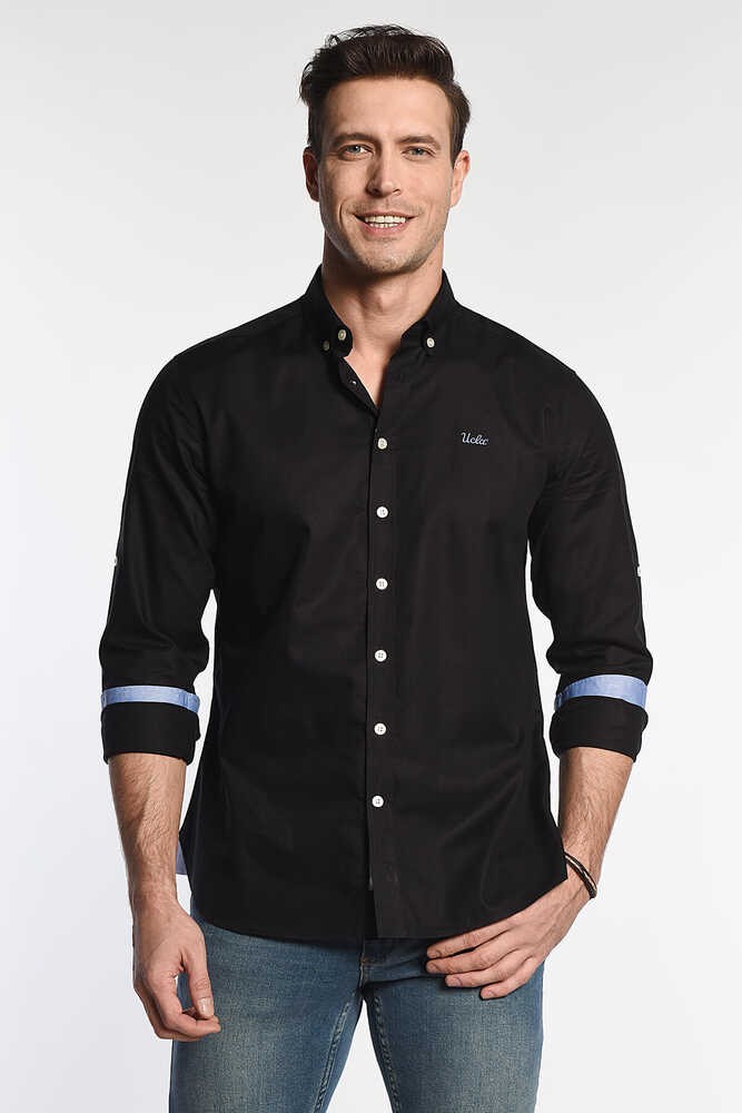JACKSON Siyah Oxford Nakışlı Standard Fit Erkek Gömlek