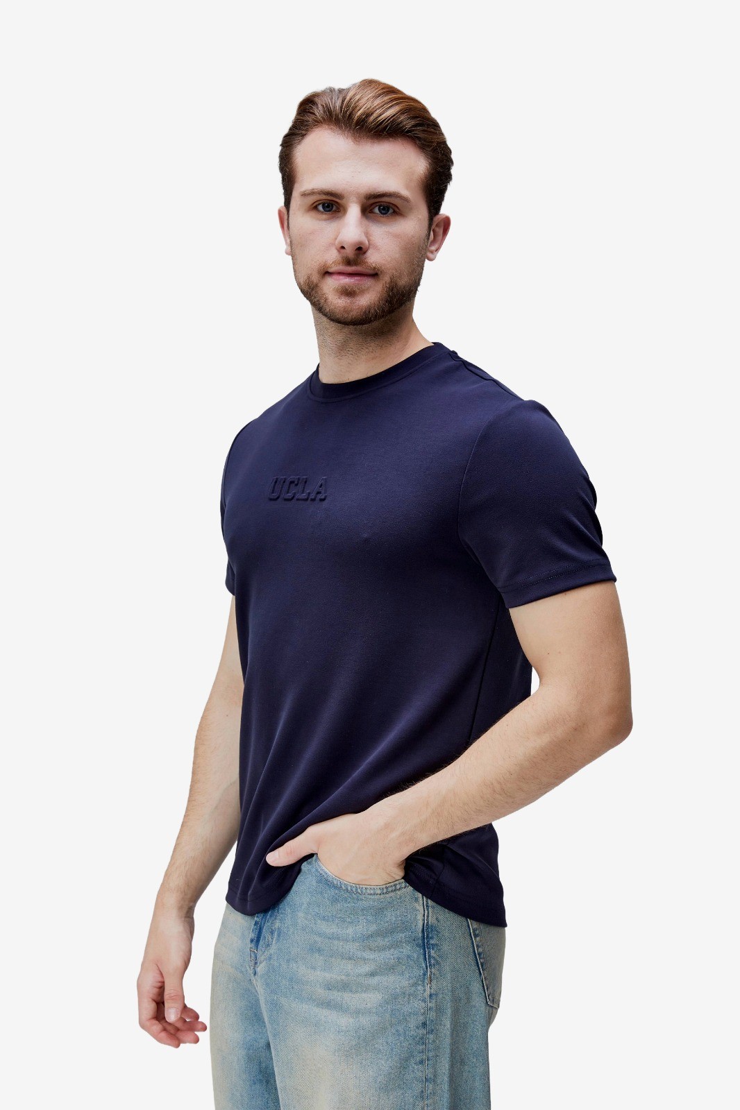 CANARY Lacivert Bisiklet Yaka Gofre Baskılı Modal Kumaş Standard Fit Erkek Tshirt