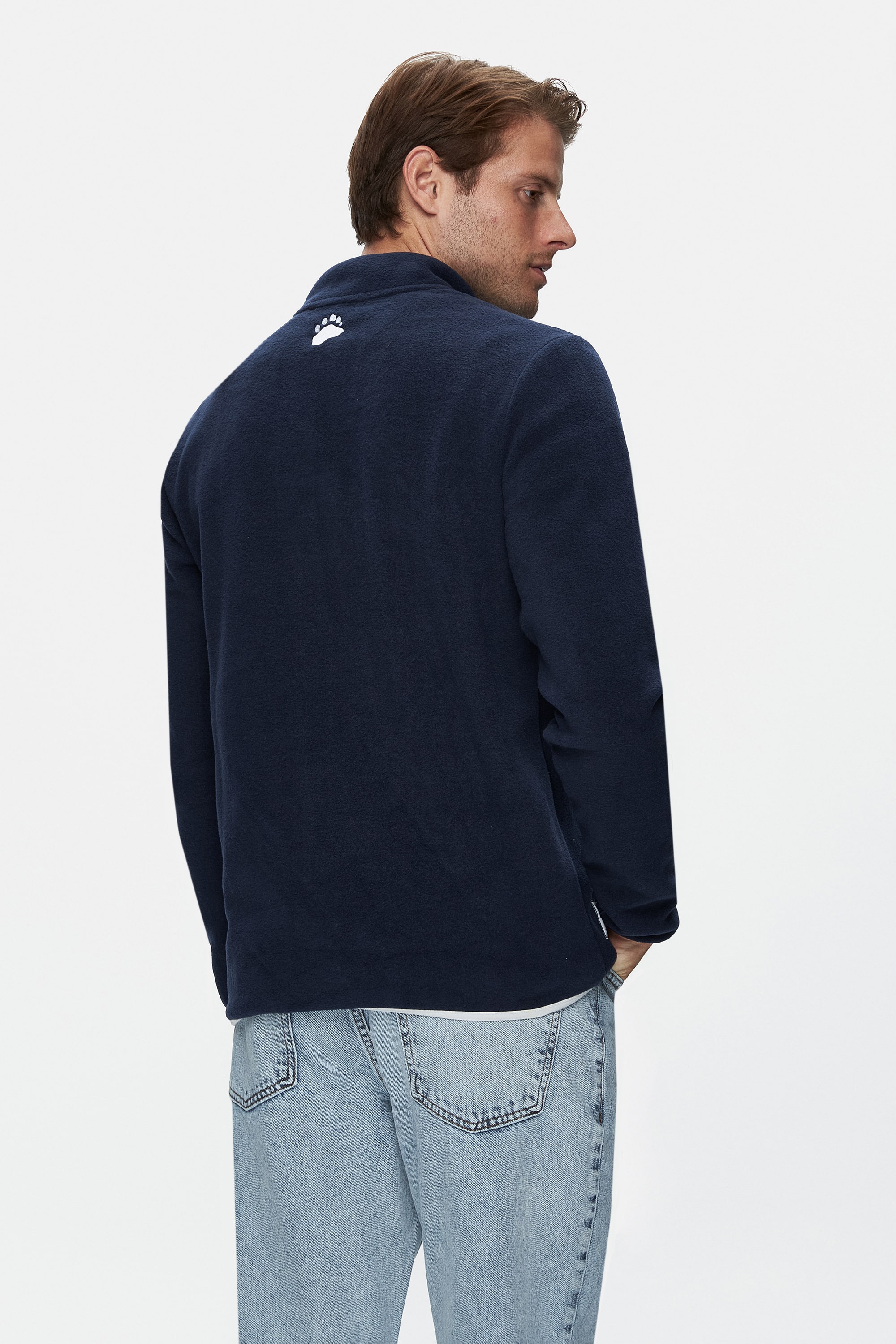 CORNING Koyu Lacivert Yarım Fermuarlı Nakışlı Polar Dik Yaka Standard Fit Erkek Sweatshirt