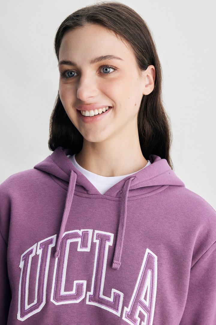 RILEY Mor Kapüşonlu Şardonlu Nakışlı Standard Fit Kadın Sweatshirt