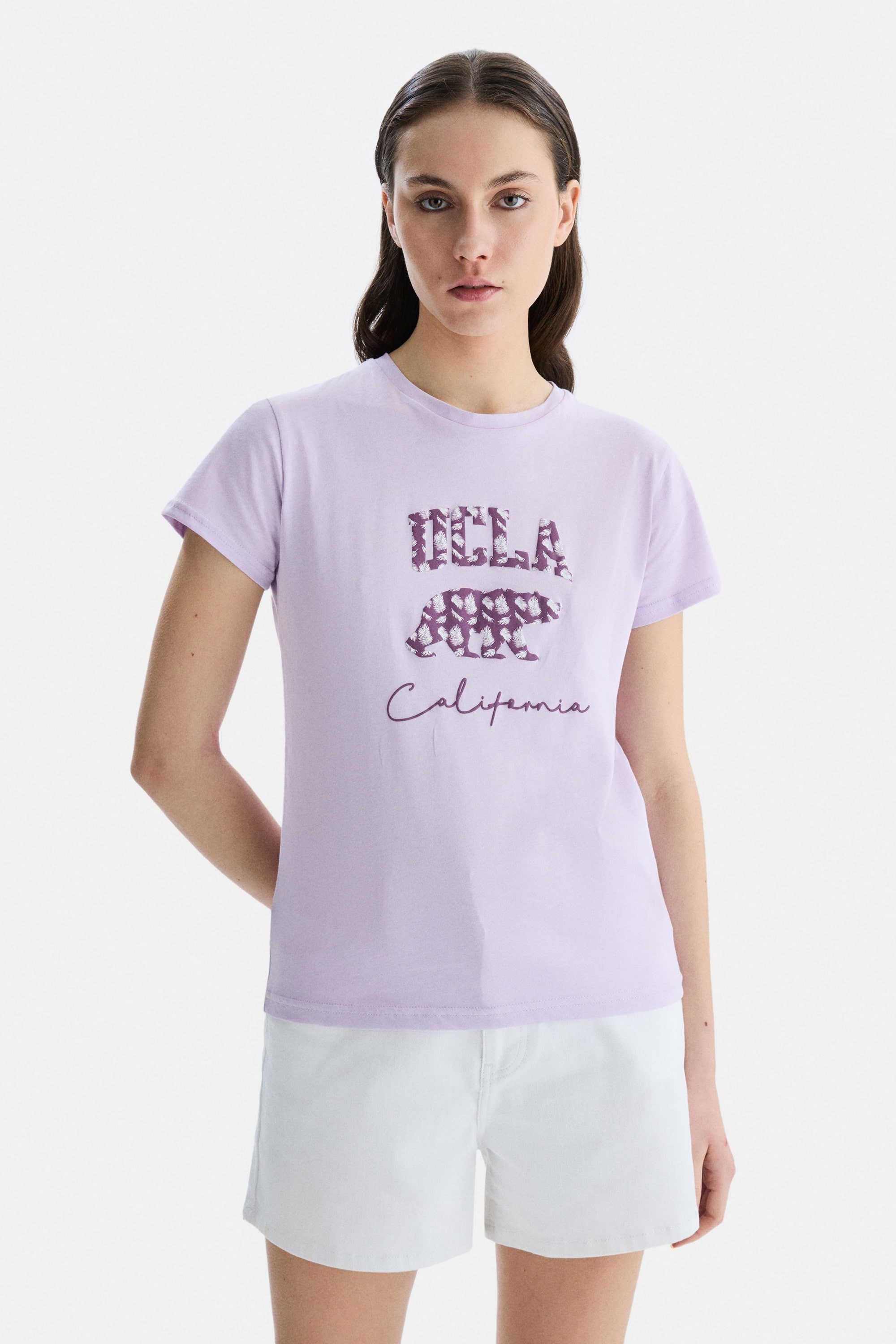 ALLISON Lila Bisiklet Yaka baskılı Standard Fit Kadın Tshirt