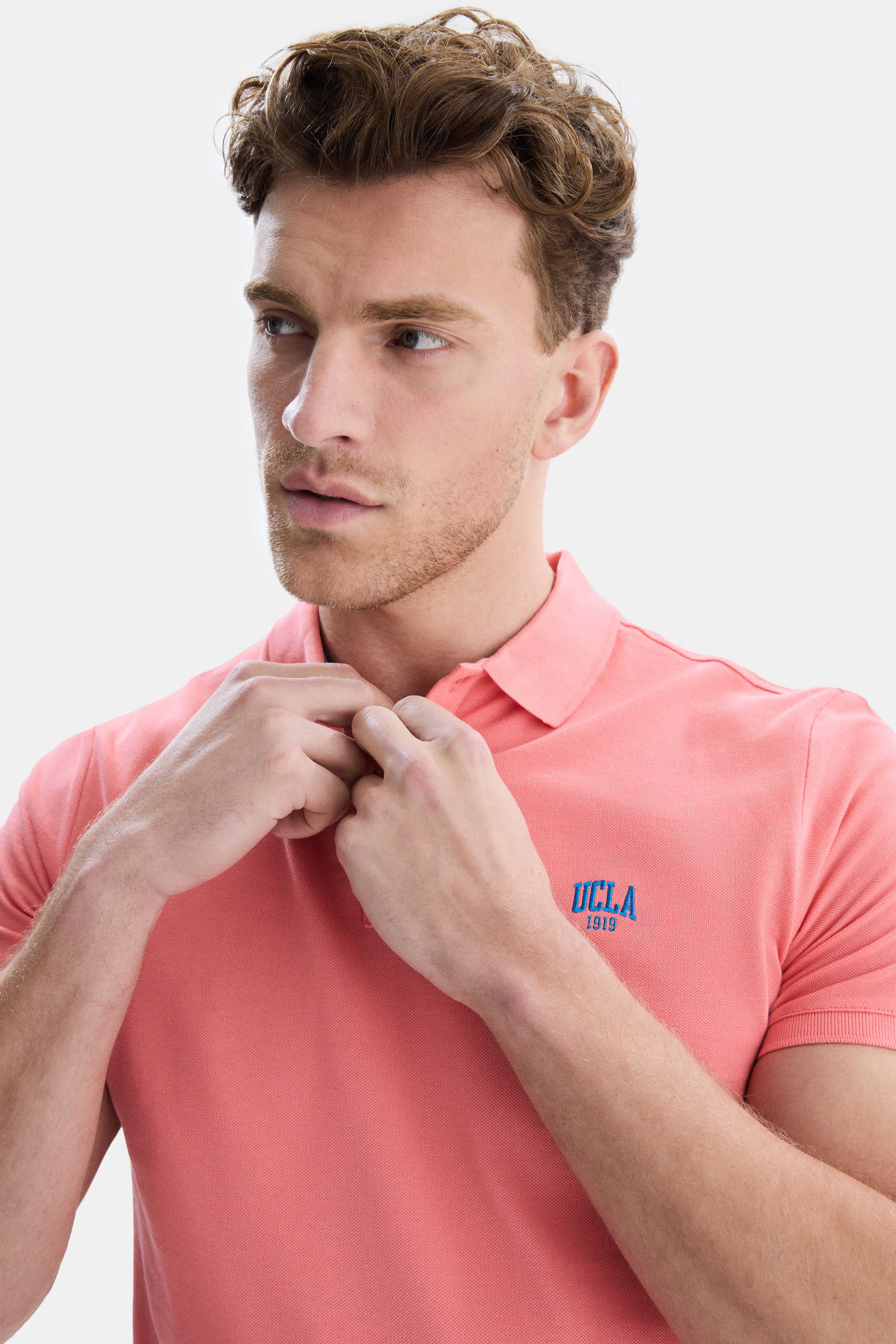 LAKES Pembe Polo Yaka Nakışlı Standard Fit Erkek Tshirt