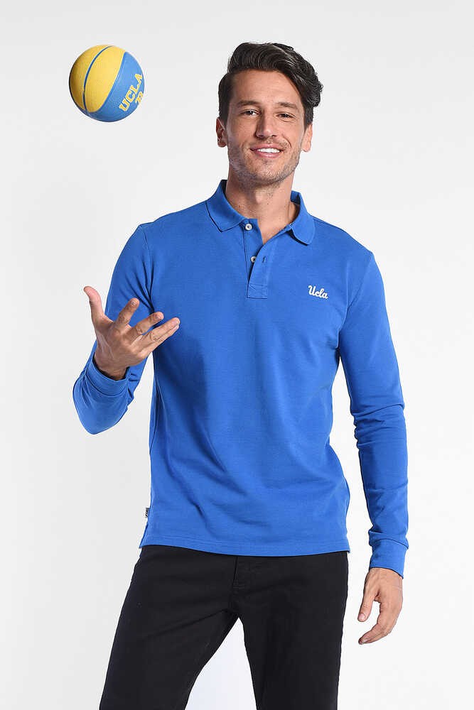 GUSTINE Mavi Polo Yaka Nakışlı Standard Fit Erkek Sweatshirt