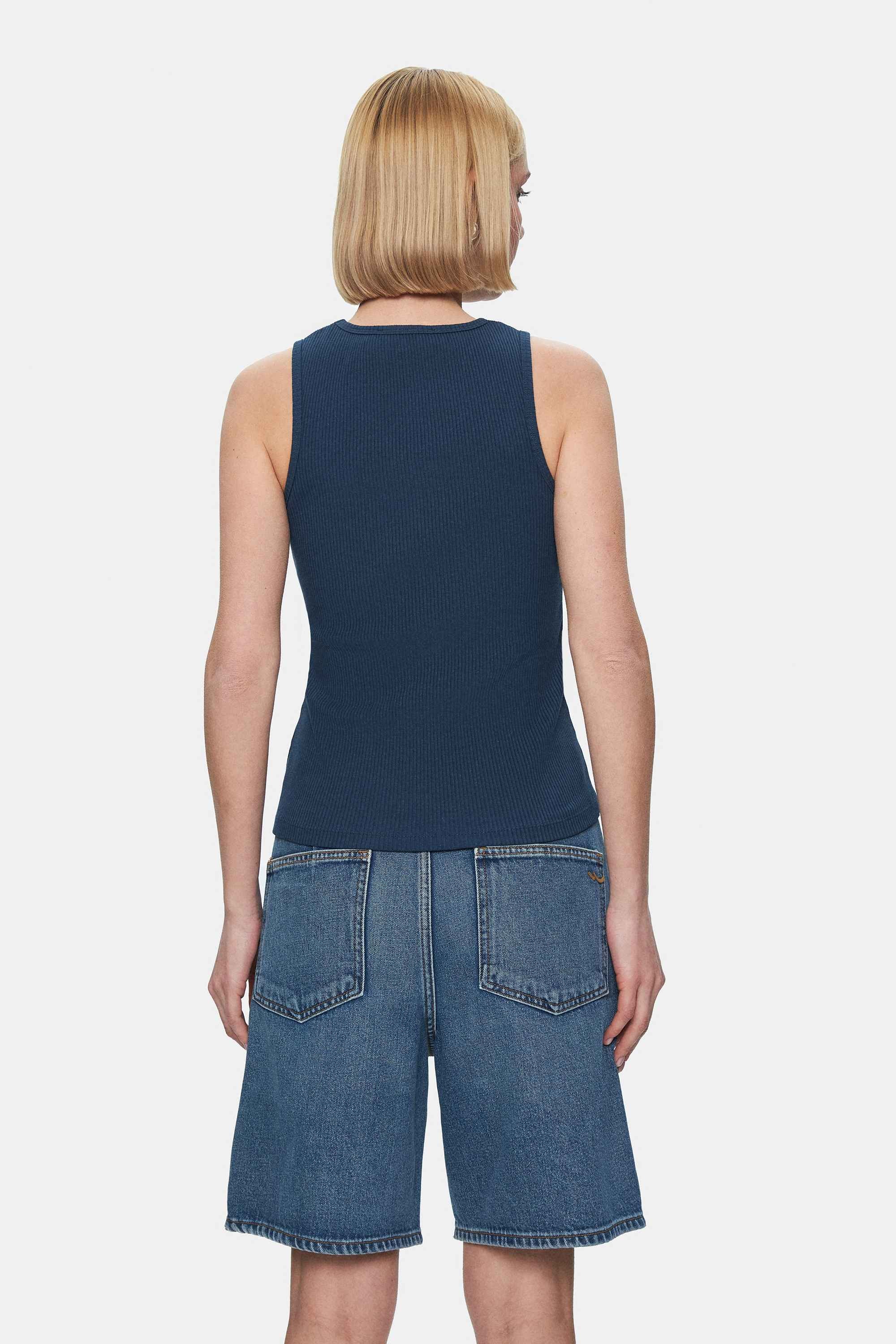 SALINAS Lacivert Sıfır Kol Nakışlı Standard Fit Kadın Tshirt