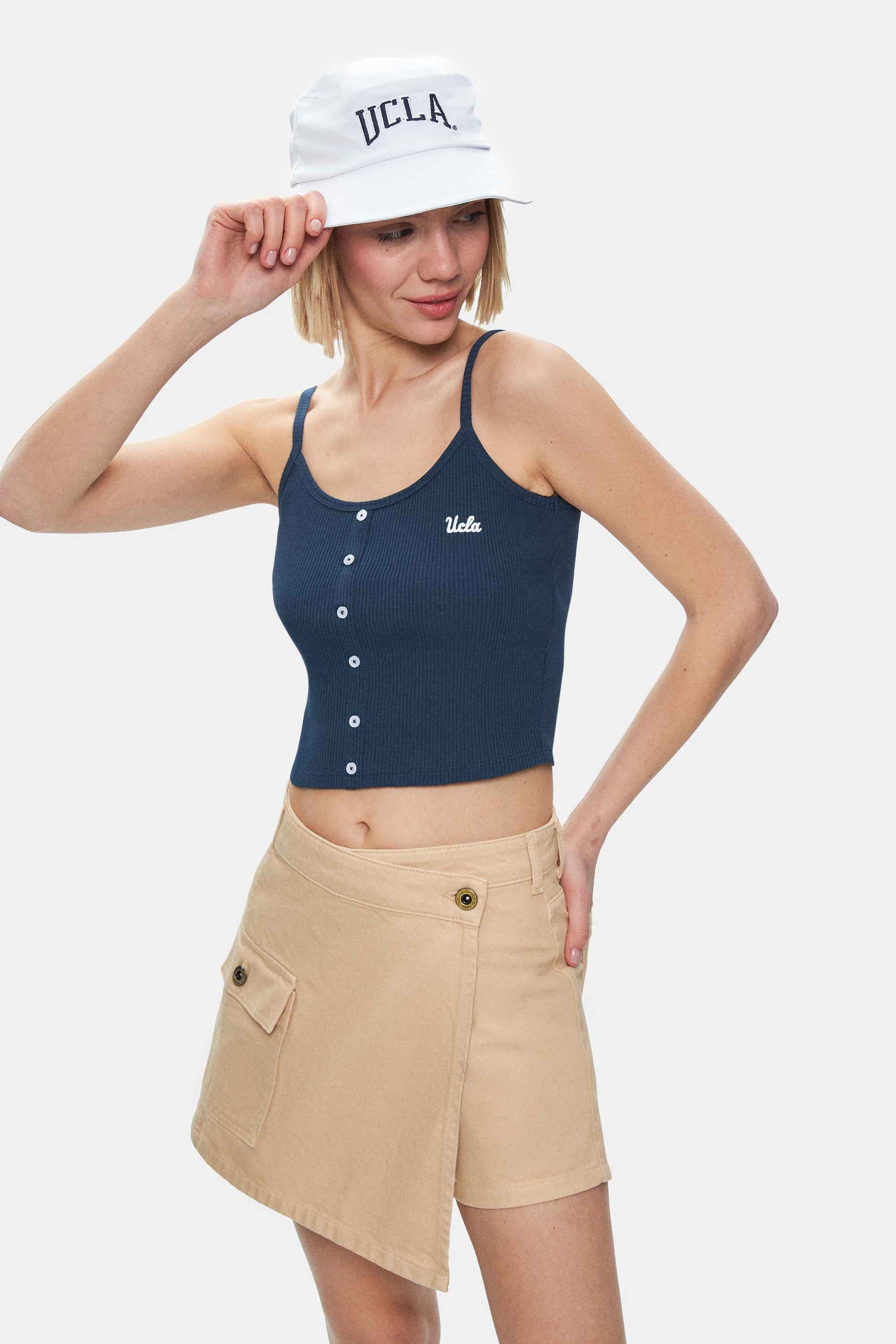 RHODES Lacivert Askılı Nakışlı Kadın Crop
