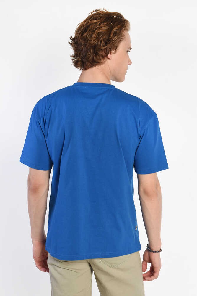 BREA Mavi Bisiklet Yaka Baskılı Oversize  Erkek Tshirt