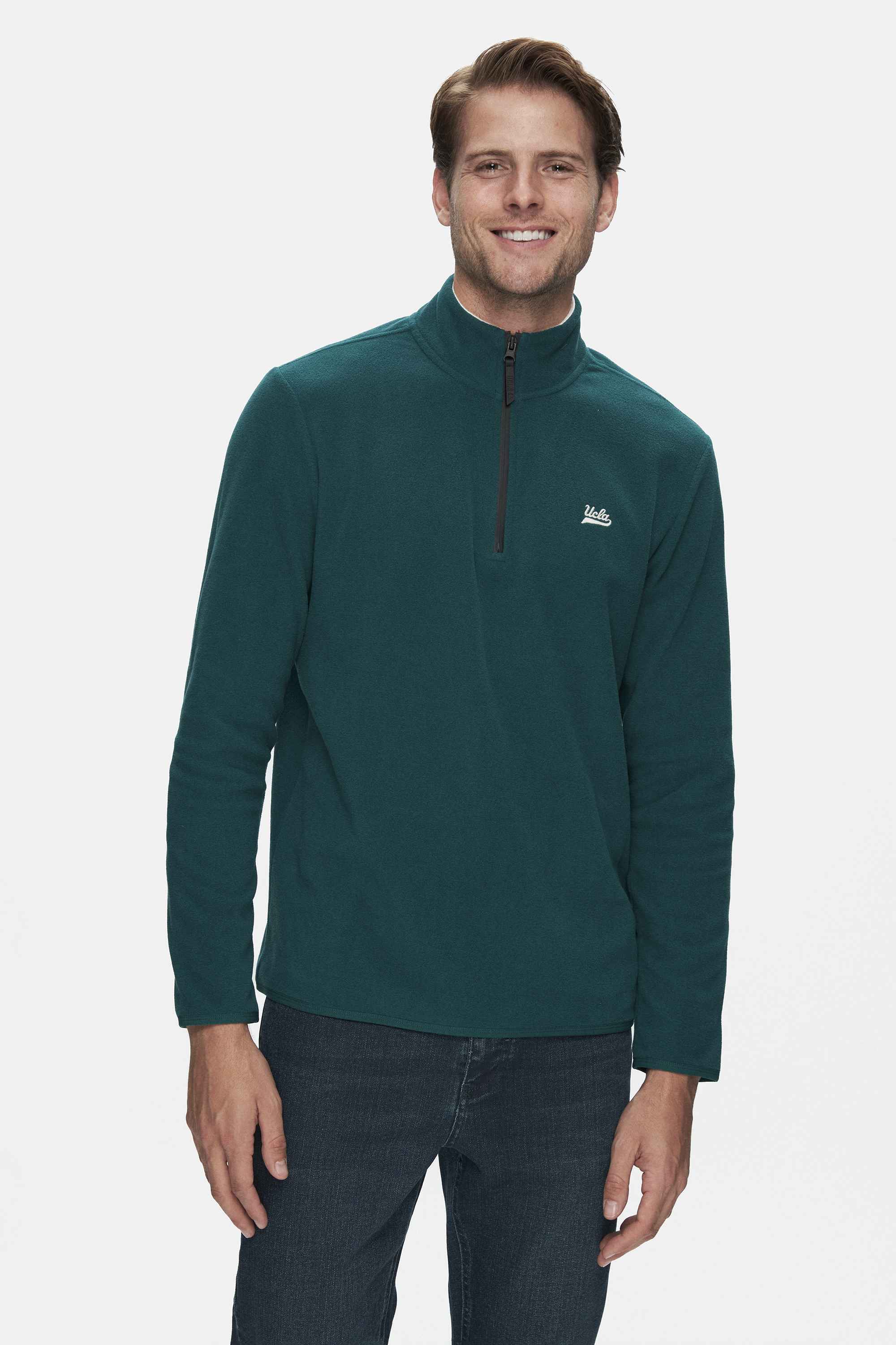 GREMIO Yeşil Polar Dik Yaka Nakışlı Standard Fit Erkek Sweatshirt