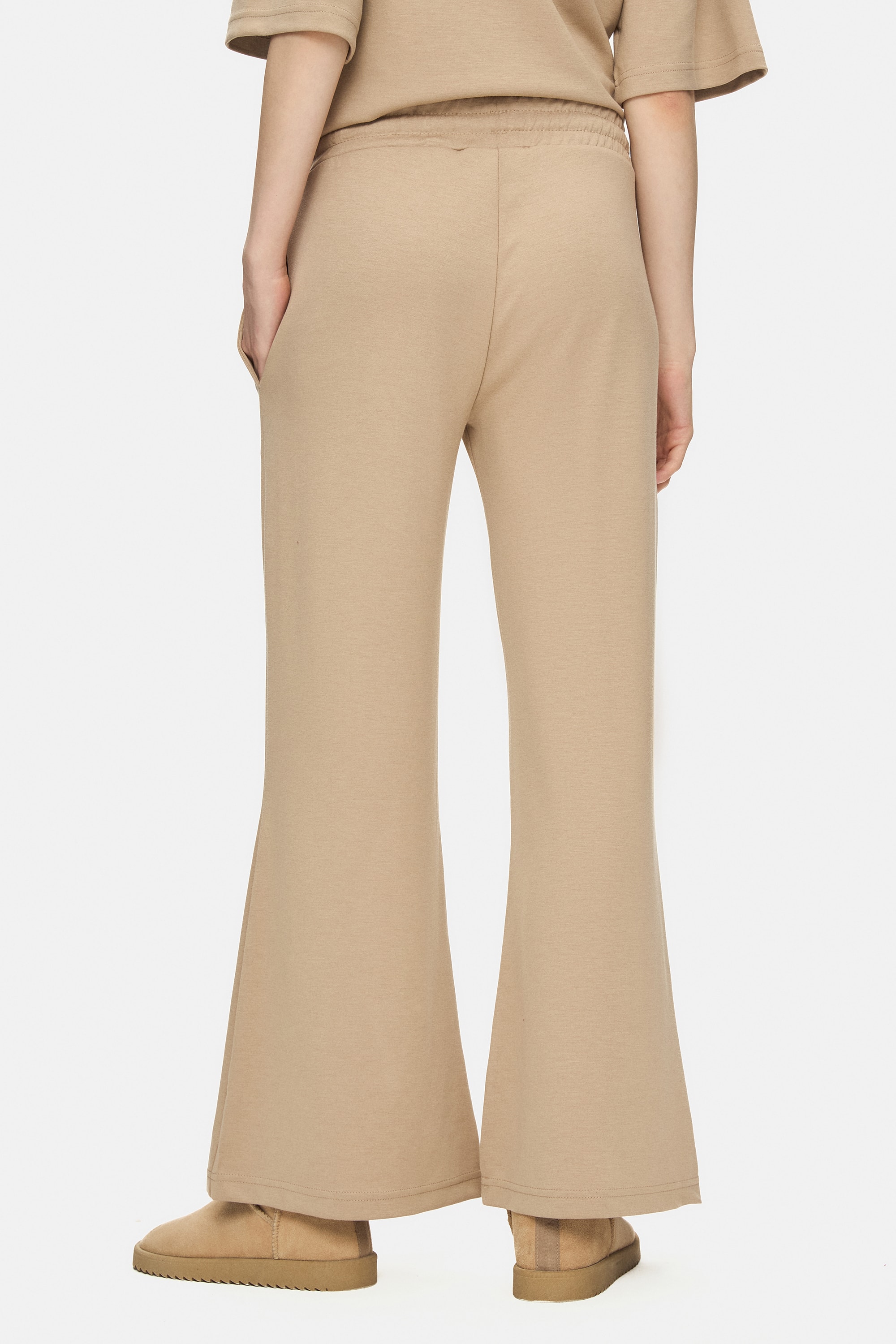 URANIA Koyu Bej İspanyol Paça Gofre Baskı Loose Fit Kadın Eşofman Alt