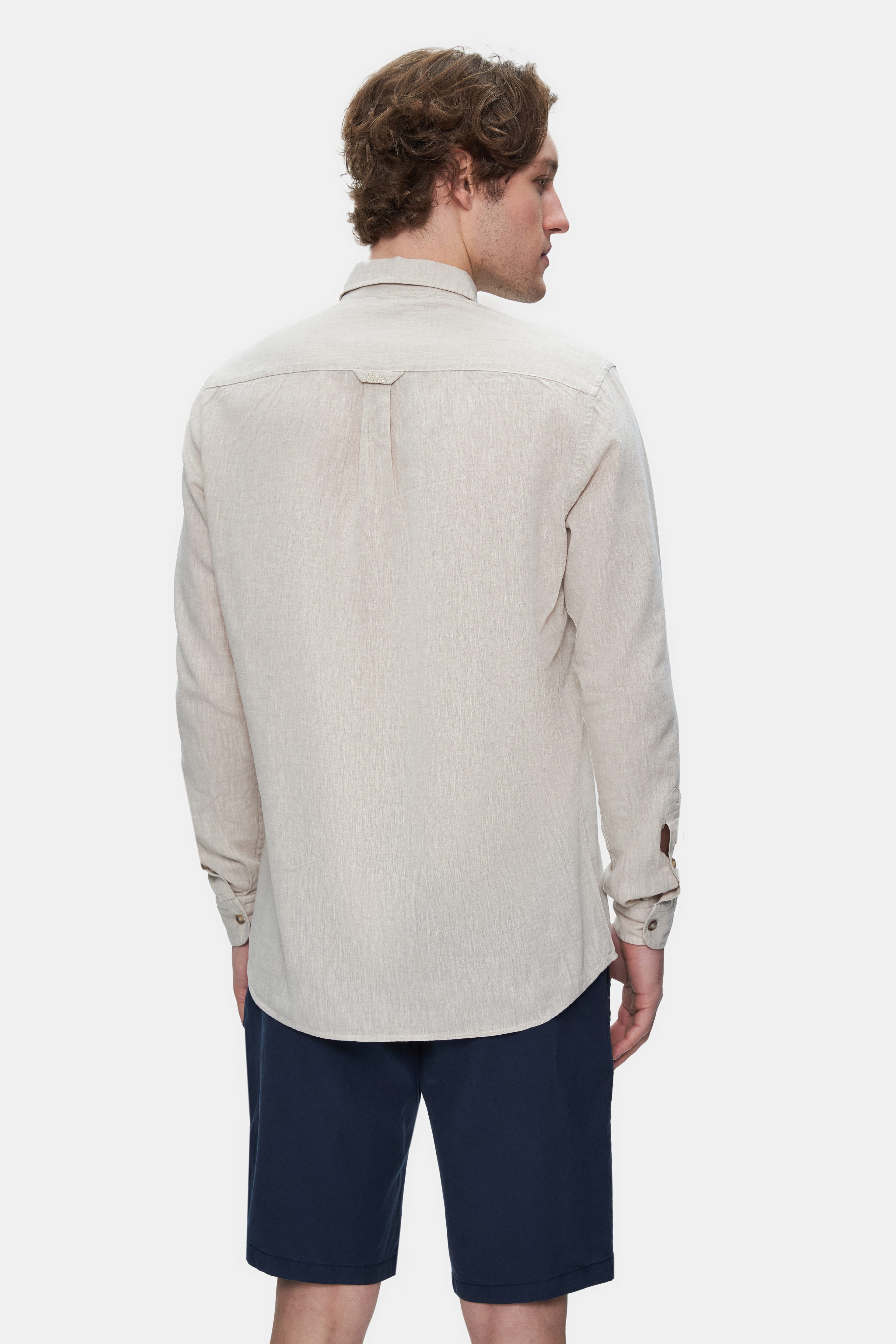 JACQUEZ Bej Keten Nakışlı Standard Fit Erkek Gömlek