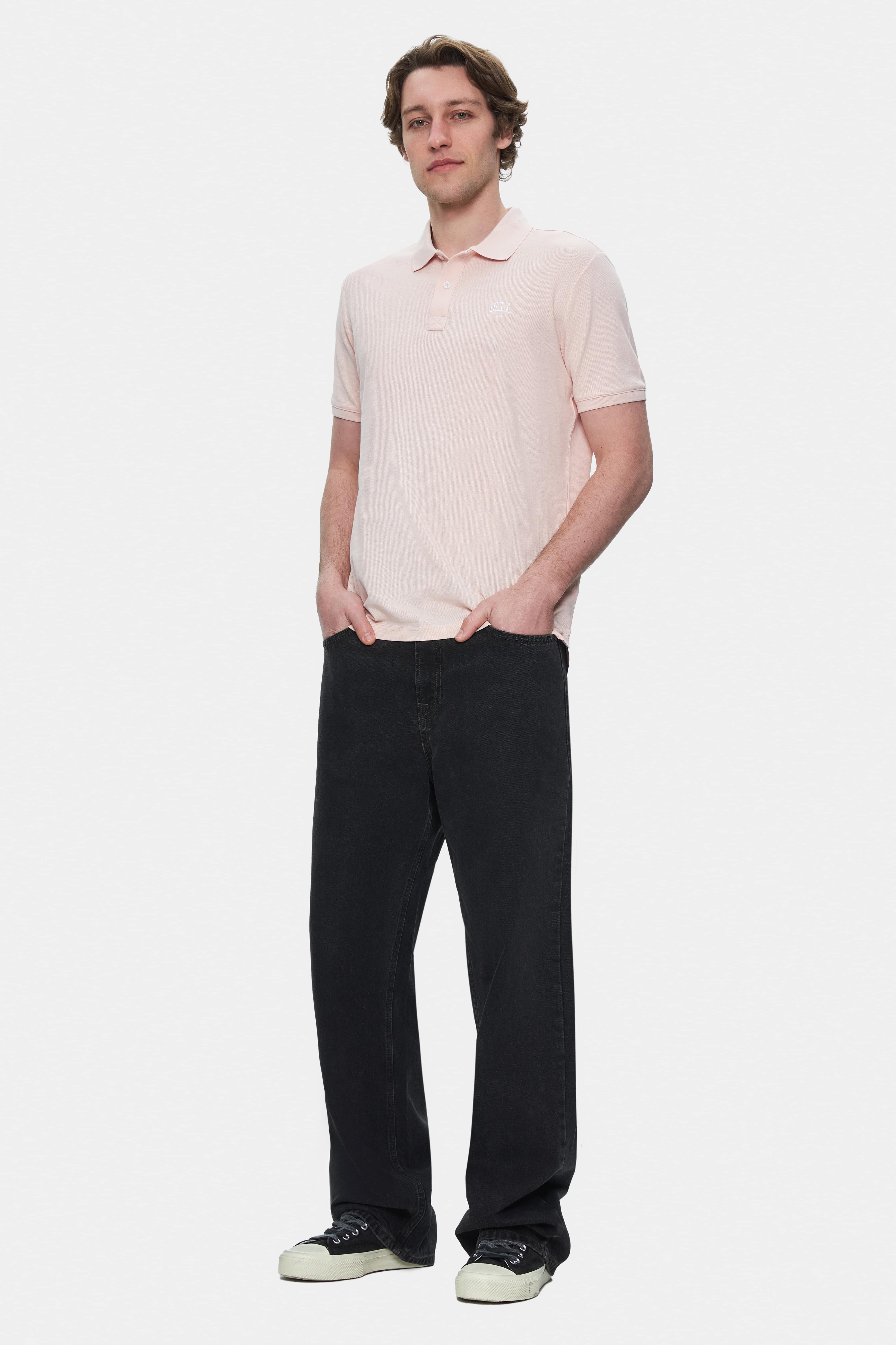 LAKES Açık Pembe Polo Yaka Nakışlı Standard Fit Erkek Tshirt