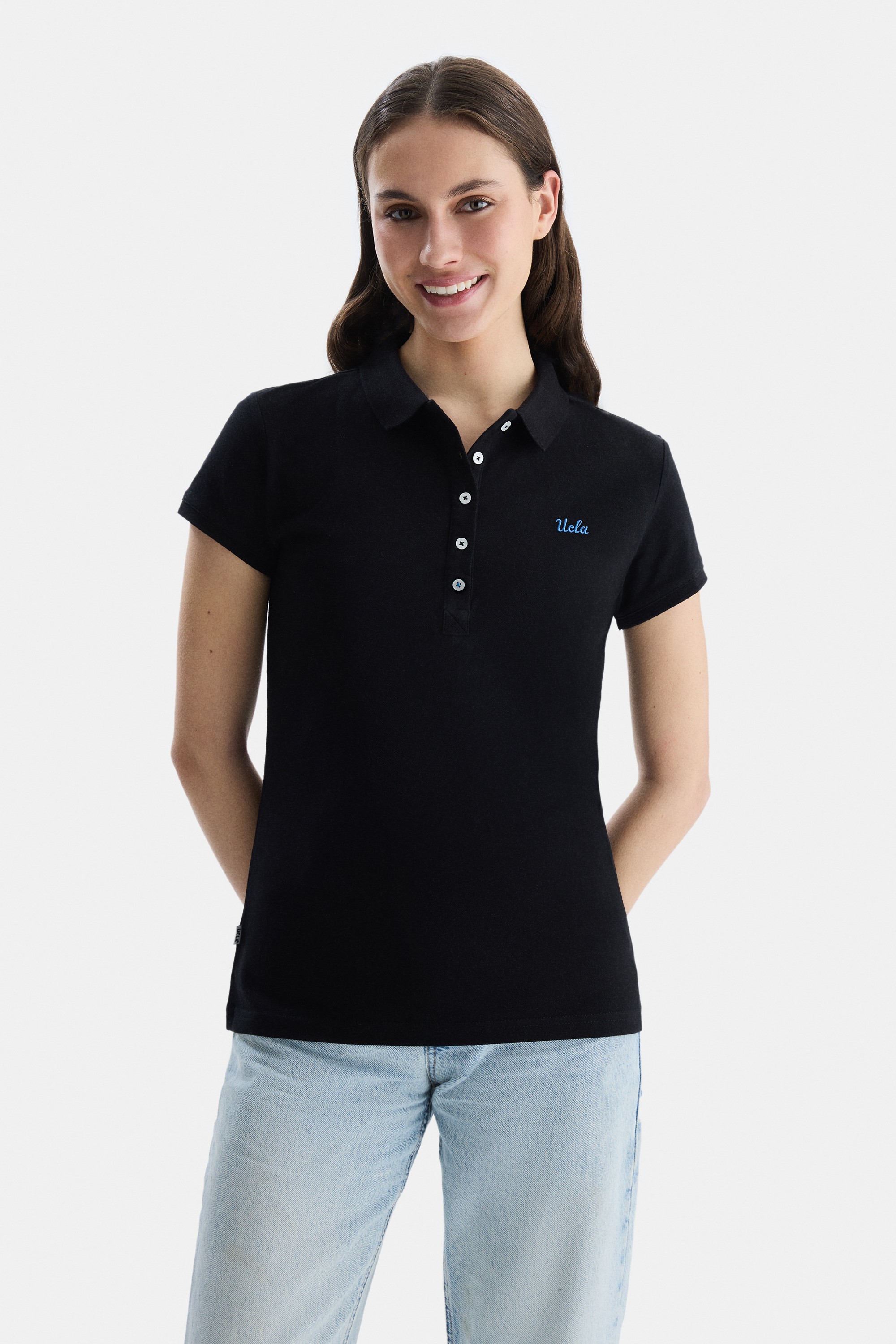 SHAVER Siyah Polo Yaka Nakışlı Standard Fit Kadın Tshirt