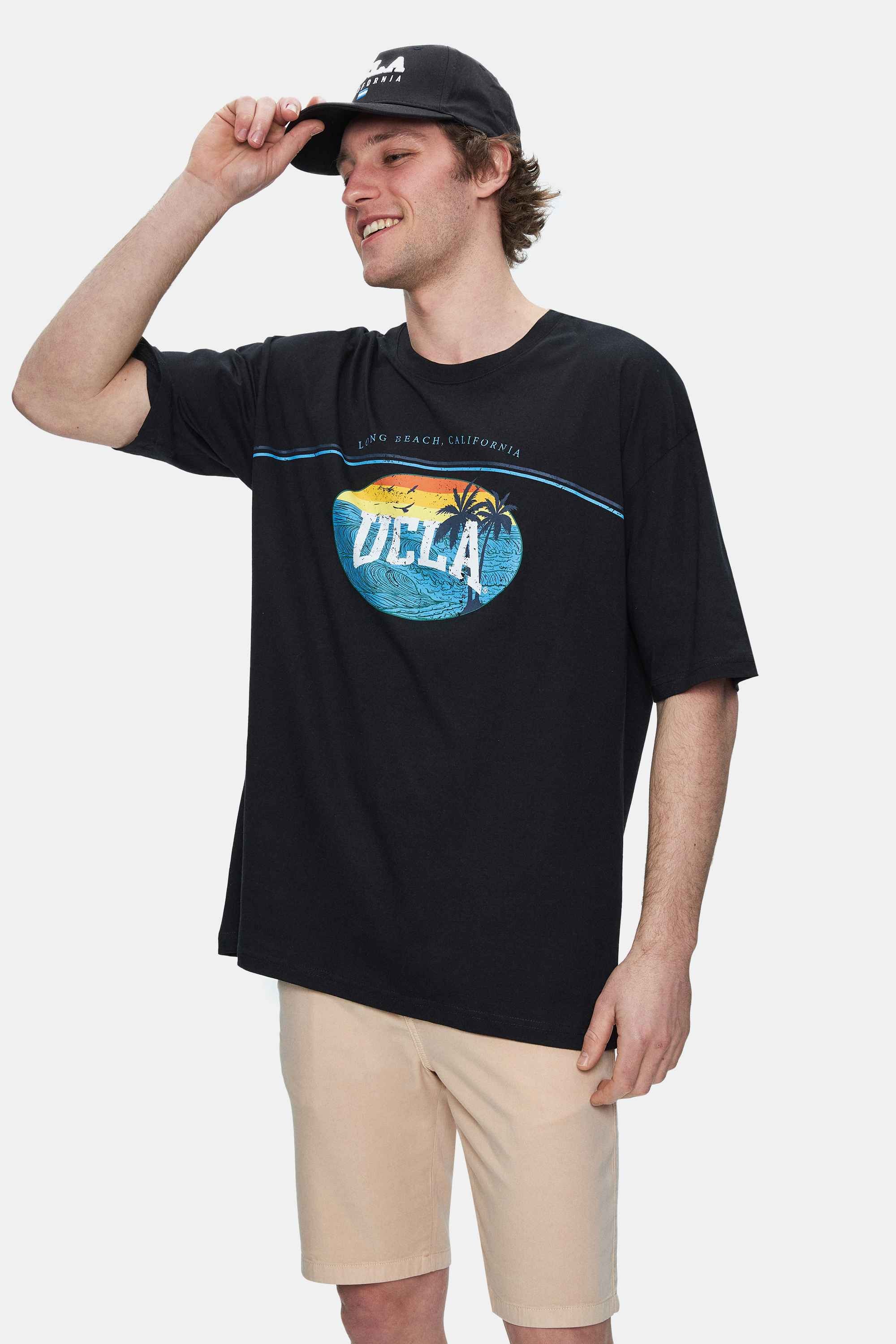 AIRE Siyah Bisiklet Yaka Baskılı Oversize Erkek Tshirt