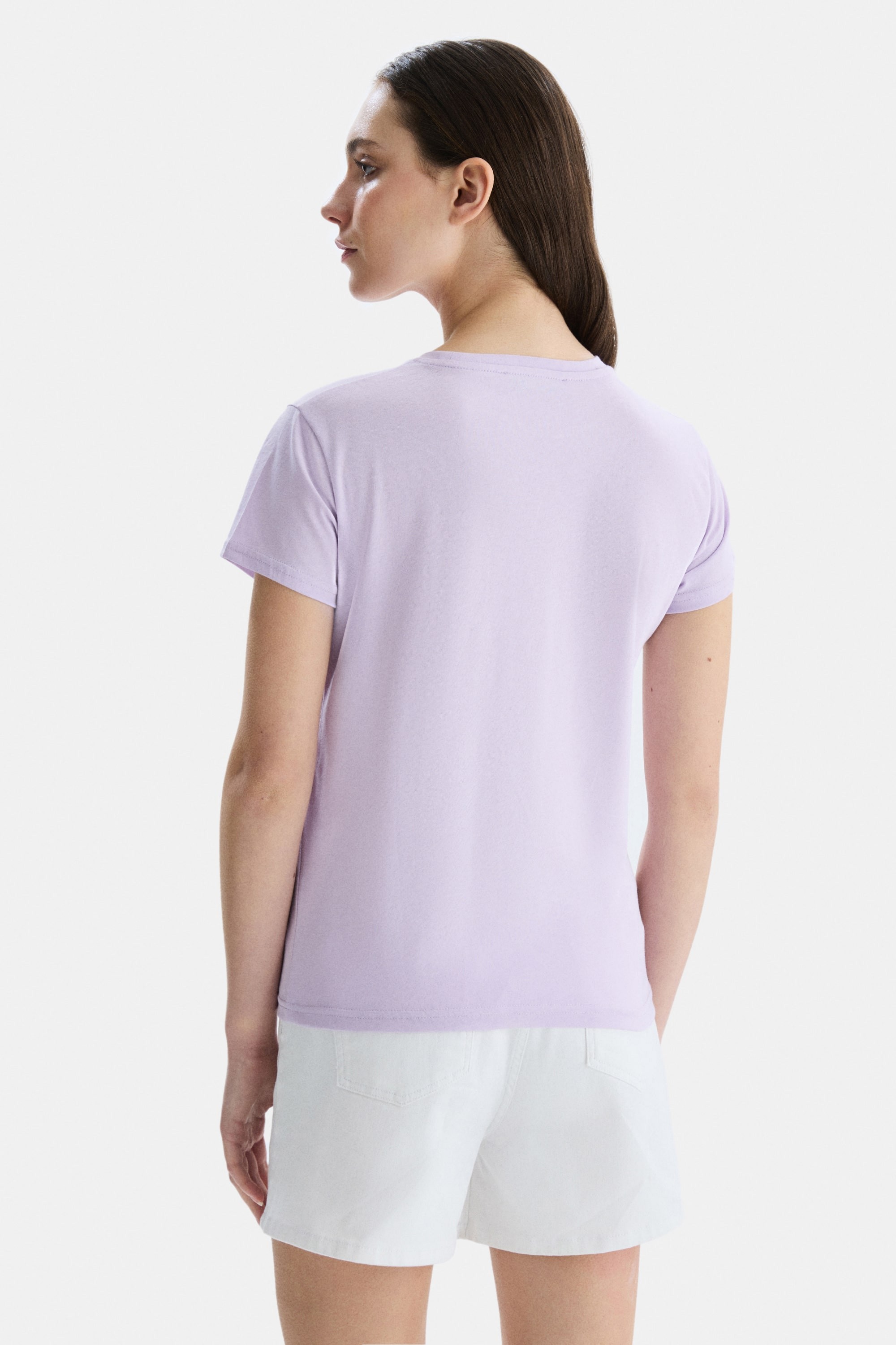 ALLISON Lila Bisiklet Yaka baskılı Standard Fit Kadın Tshirt