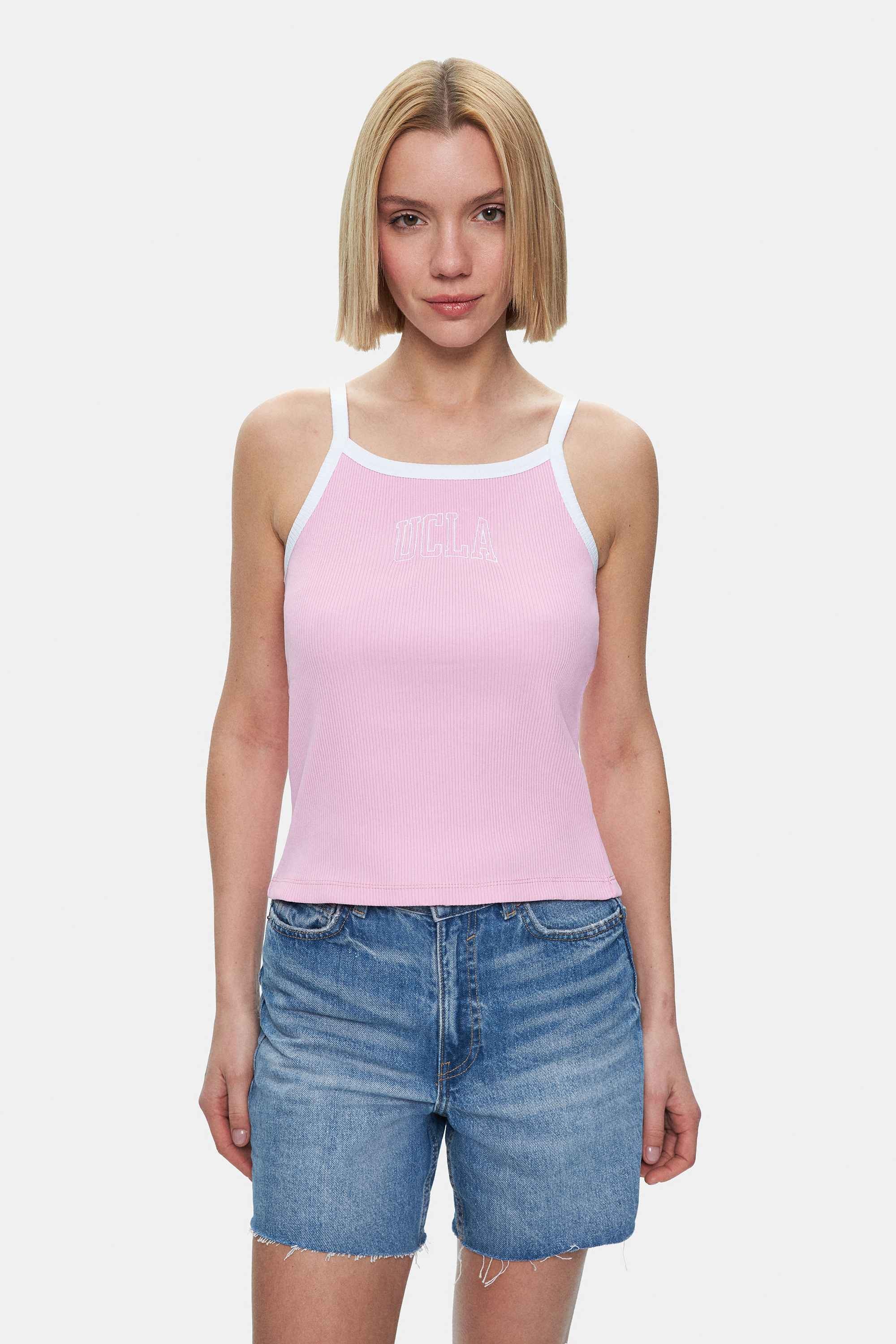 PALMER Açık Pembe Askılı Nakışlı Standard Fit Kadın Crop