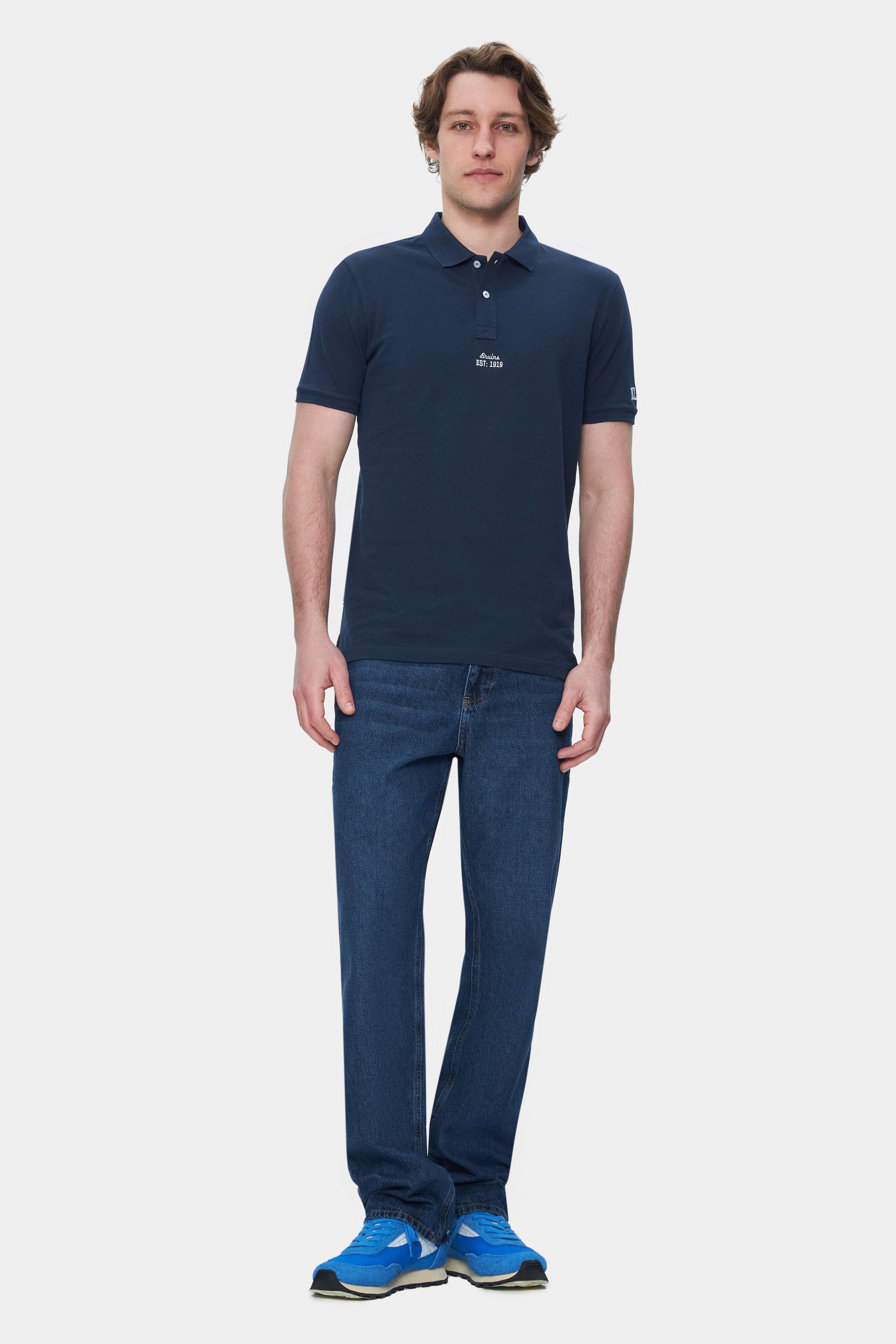QUINTON Lacivert Polo Yaka Nakışlı Standard Fit Erkek Tshirt
