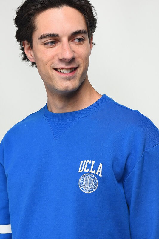 YOUNT Mavi Bisiklet Yaka Baskılı Oversize  Erkek Sweatshirt