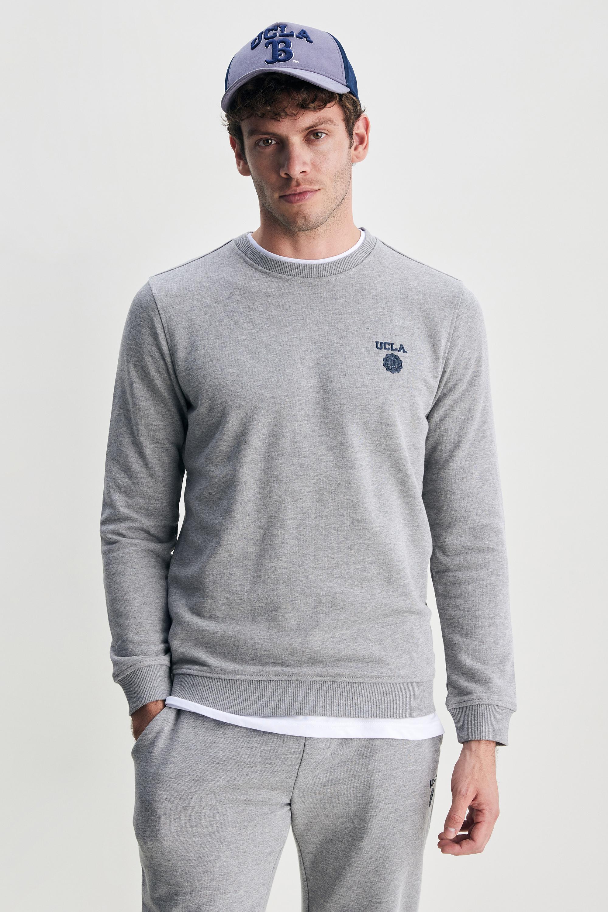 VALLEY Gri Bisiklet Yaka Baskılı Standard Fit Erkek Sweatshirt